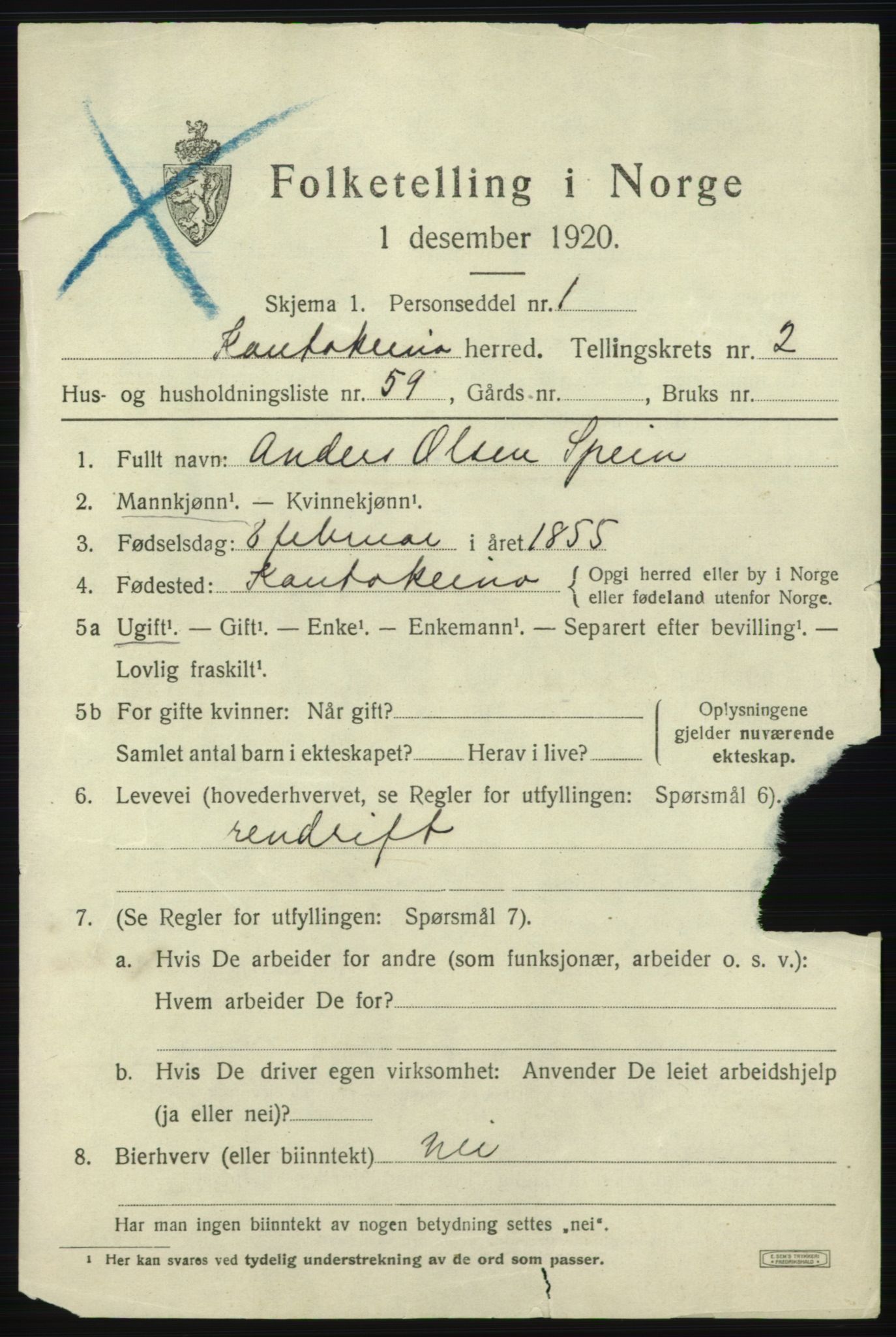 SATØ, 1920 census for Kautokeino, 1920, p. 1417