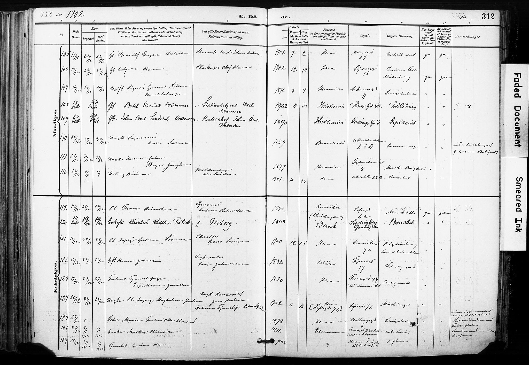 Gamle Aker prestekontor Kirkebøker, AV/SAO-A-10617a/F/L0013: Parish register (official) no. 13, 1901-1908, p. 312