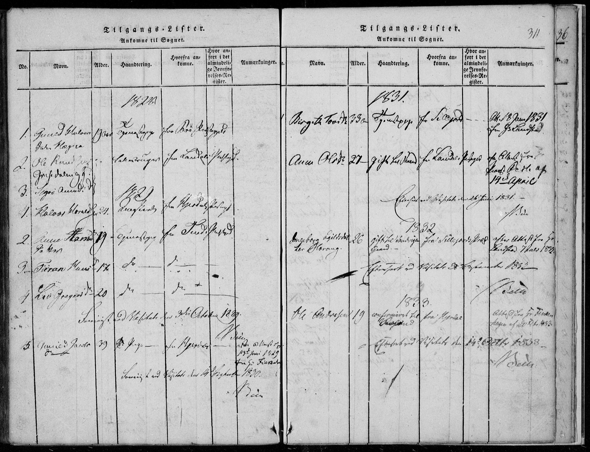 Rauland kirkebøker, AV/SAKO-A-292/F/Fa/L0001: Parish register (official) no. I 1, 1814-1859, p. 311