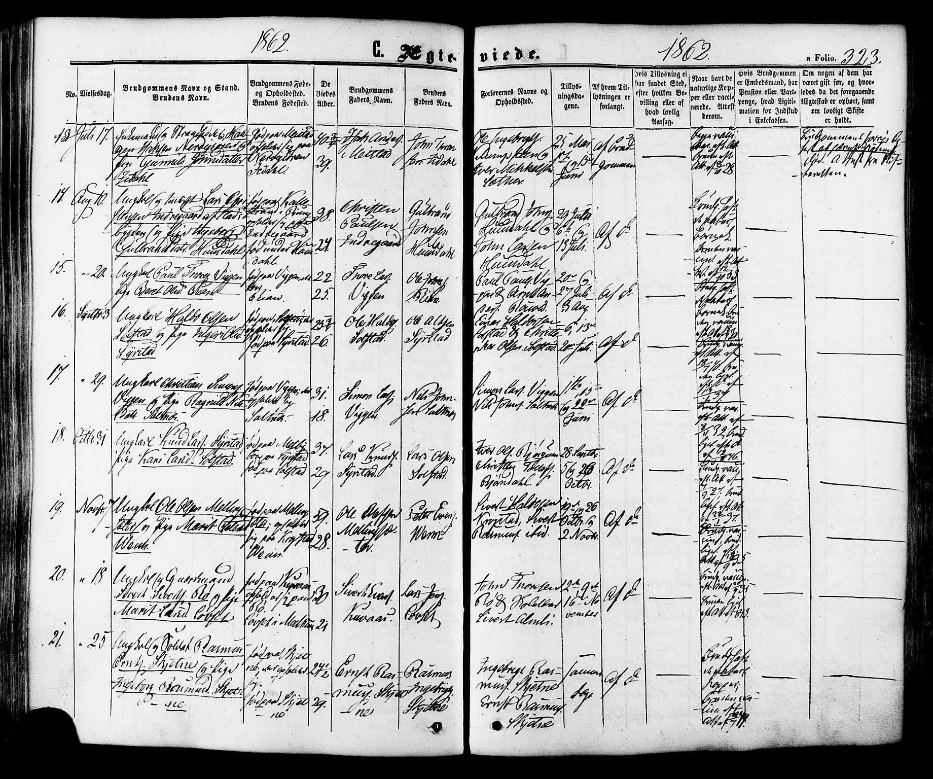 Ministerialprotokoller, klokkerbøker og fødselsregistre - Sør-Trøndelag, SAT/A-1456/665/L0772: Parish register (official) no. 665A07, 1856-1878, p. 323