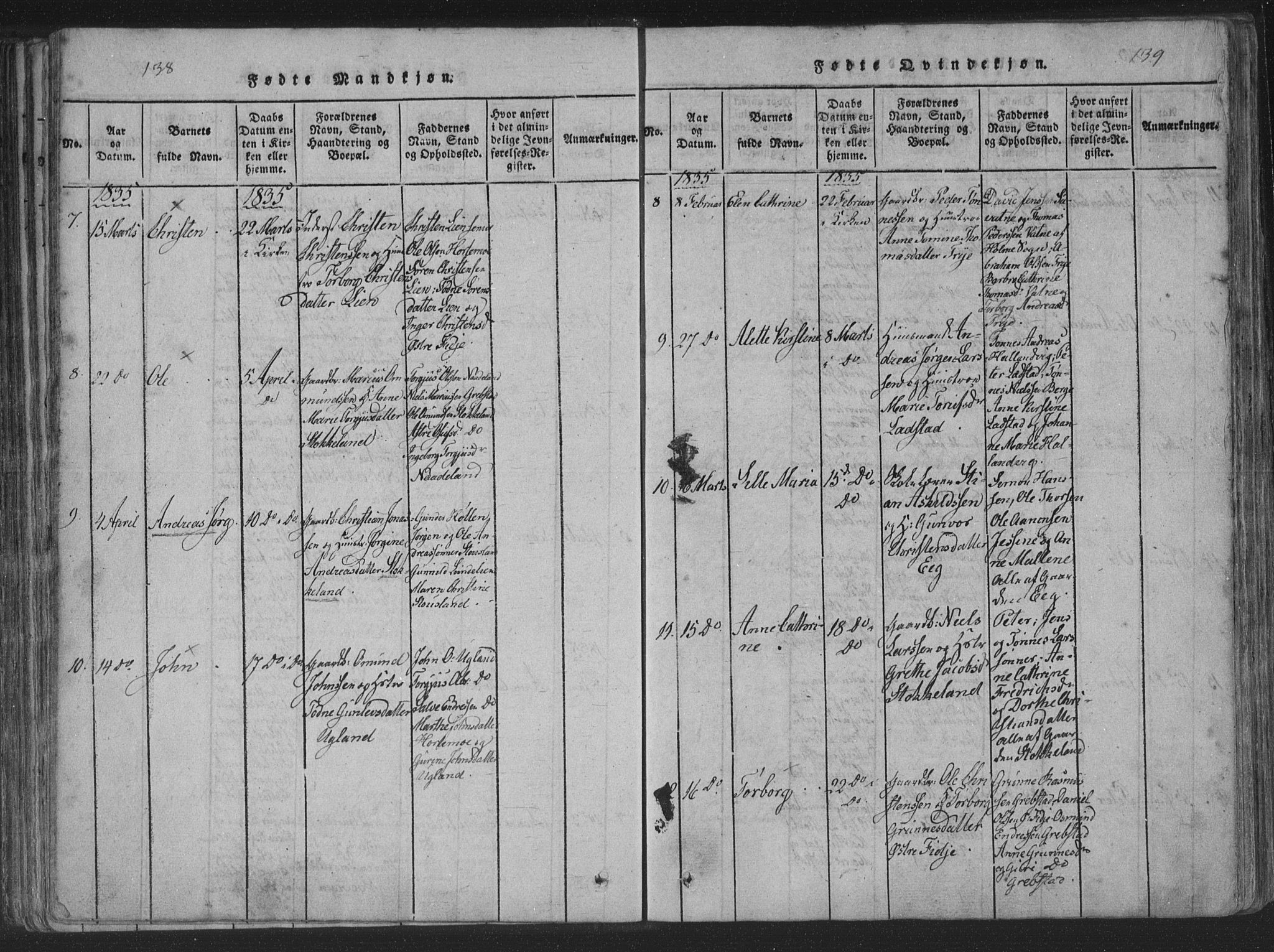 Søgne sokneprestkontor, SAK/1111-0037/F/Fa/Fab/L0008: Parish register (official) no. A 8, 1821-1838, p. 138-139