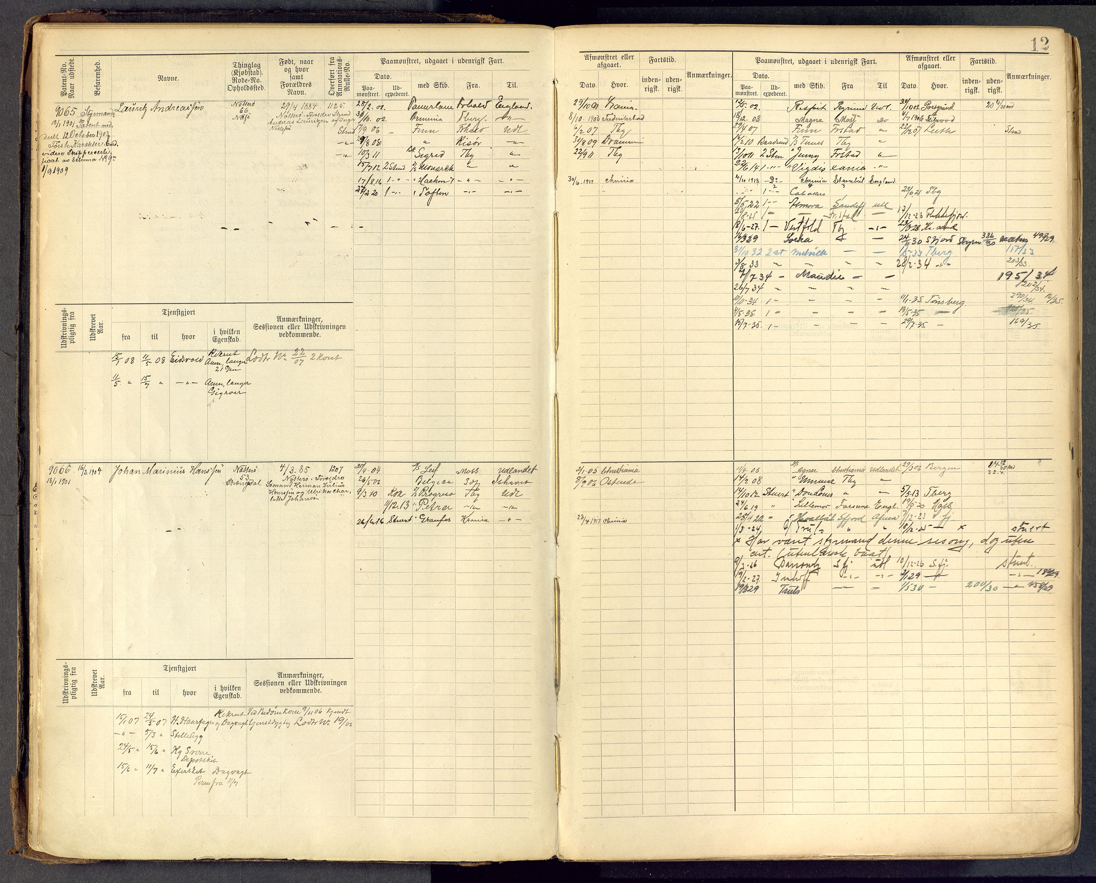 Tønsberg innrulleringskontor, AV/SAKO-A-786/F/Fc/Fcb/L0009: Hovedrulle Patent nr. 9043-9992, 1900-1921, p. 12