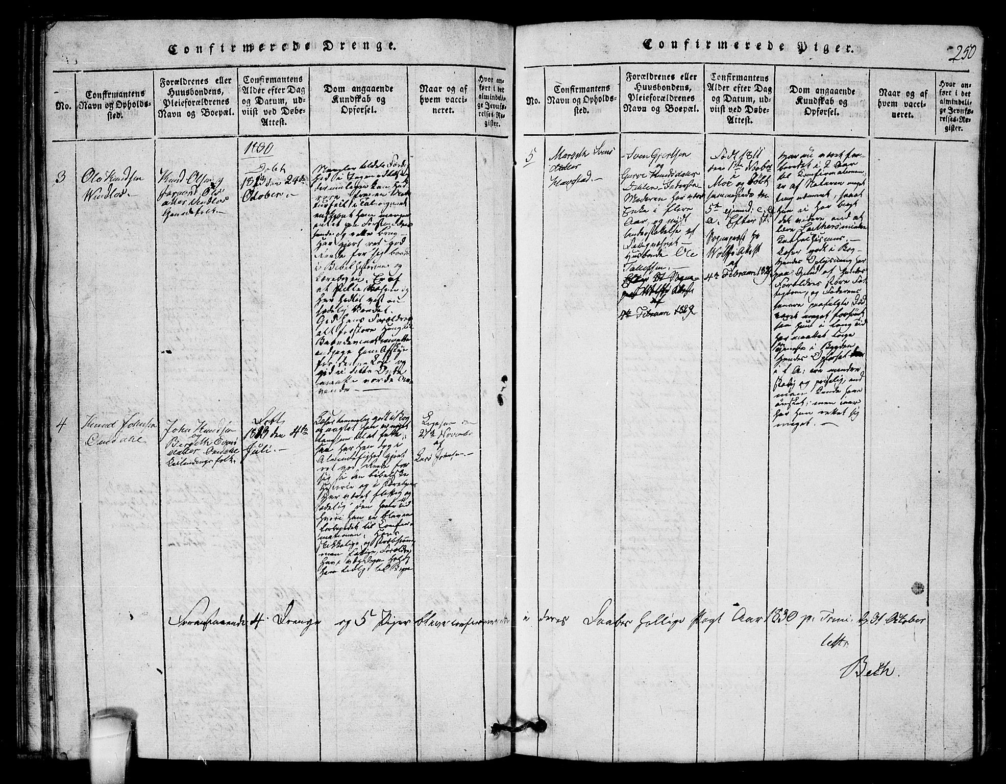Lårdal kirkebøker, SAKO/A-284/G/Gb/L0001: Parish register (copy) no. II 1, 1815-1865, p. 250