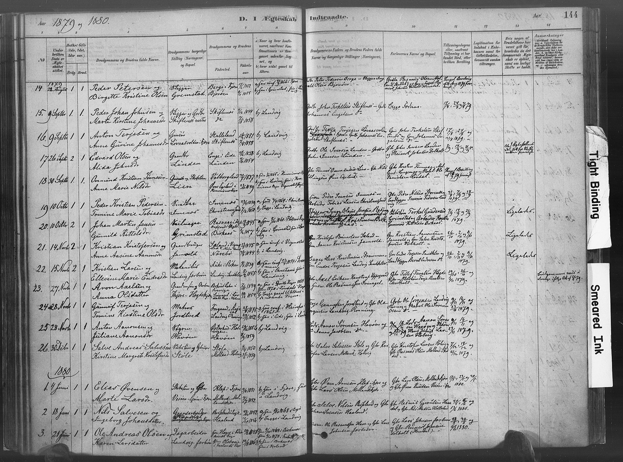 Hommedal sokneprestkontor, SAK/1111-0023/F/Fa/Fab/L0006: Parish register (official) no. A 6, 1878-1897, p. 144