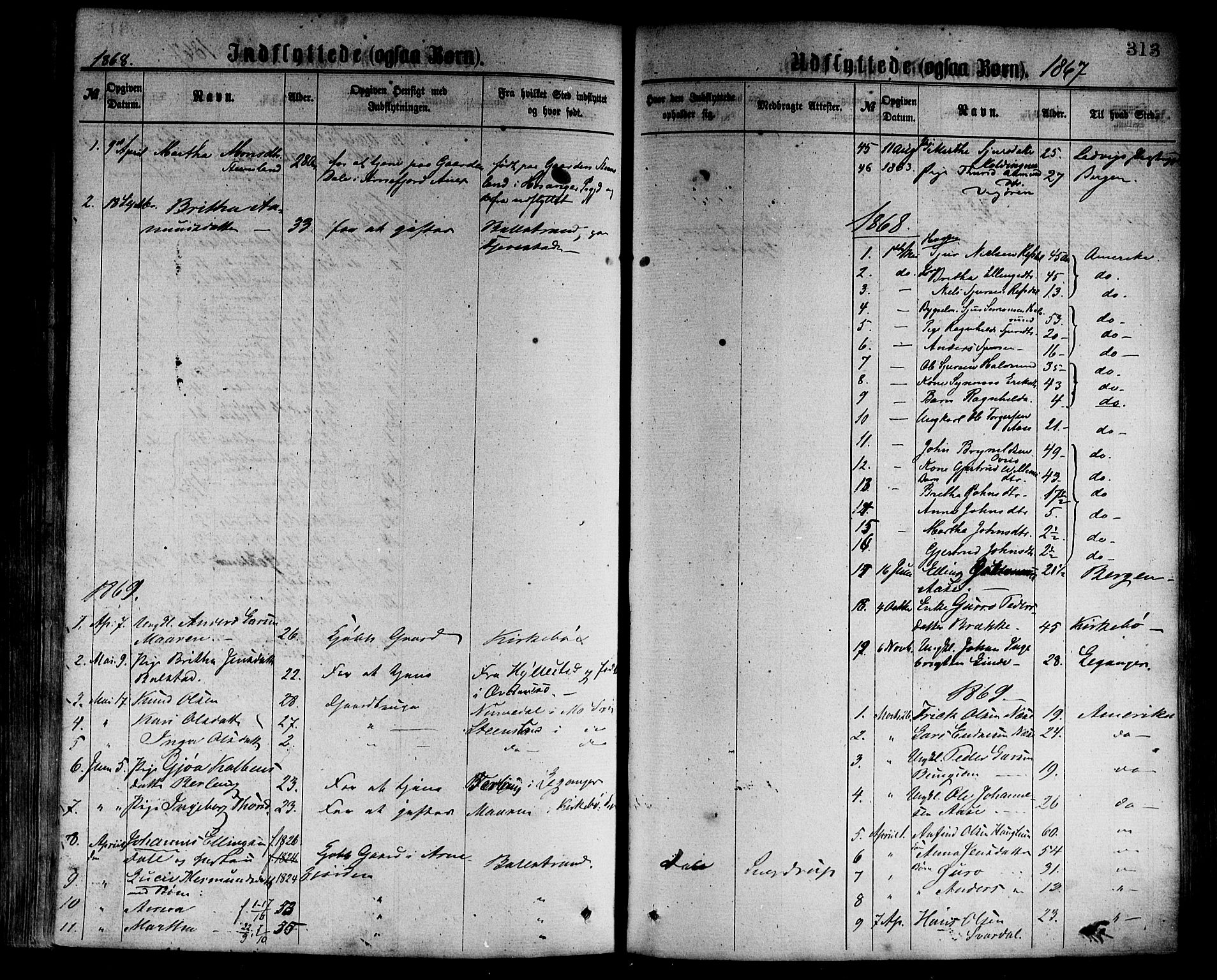 Vik sokneprestembete, AV/SAB-A-81501/H/Haa/Haaa/L0009: Parish register (official) no. A 9, 1866-1877, p. 313