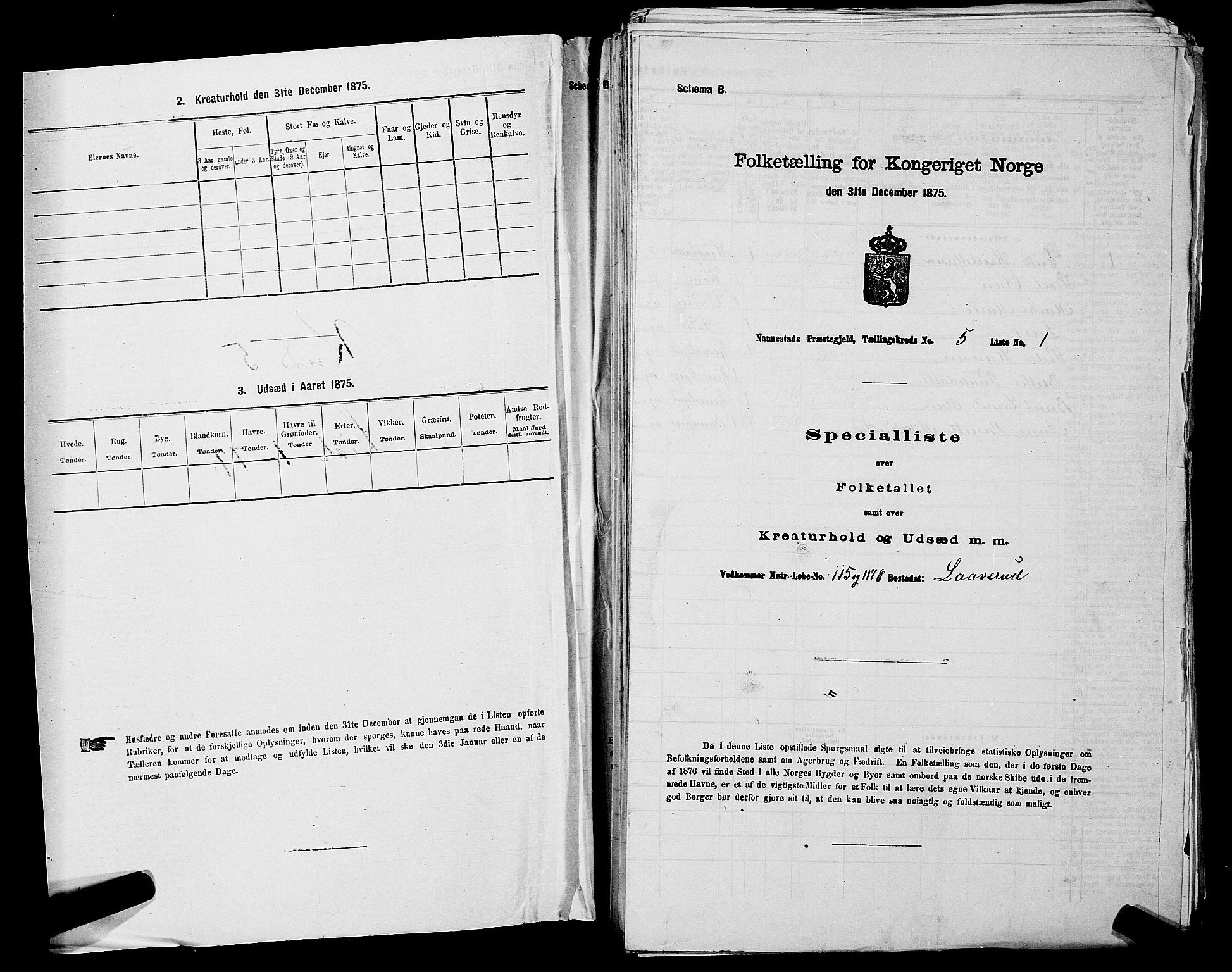 RA, 1875 census for 0238P Nannestad, 1875, p. 713