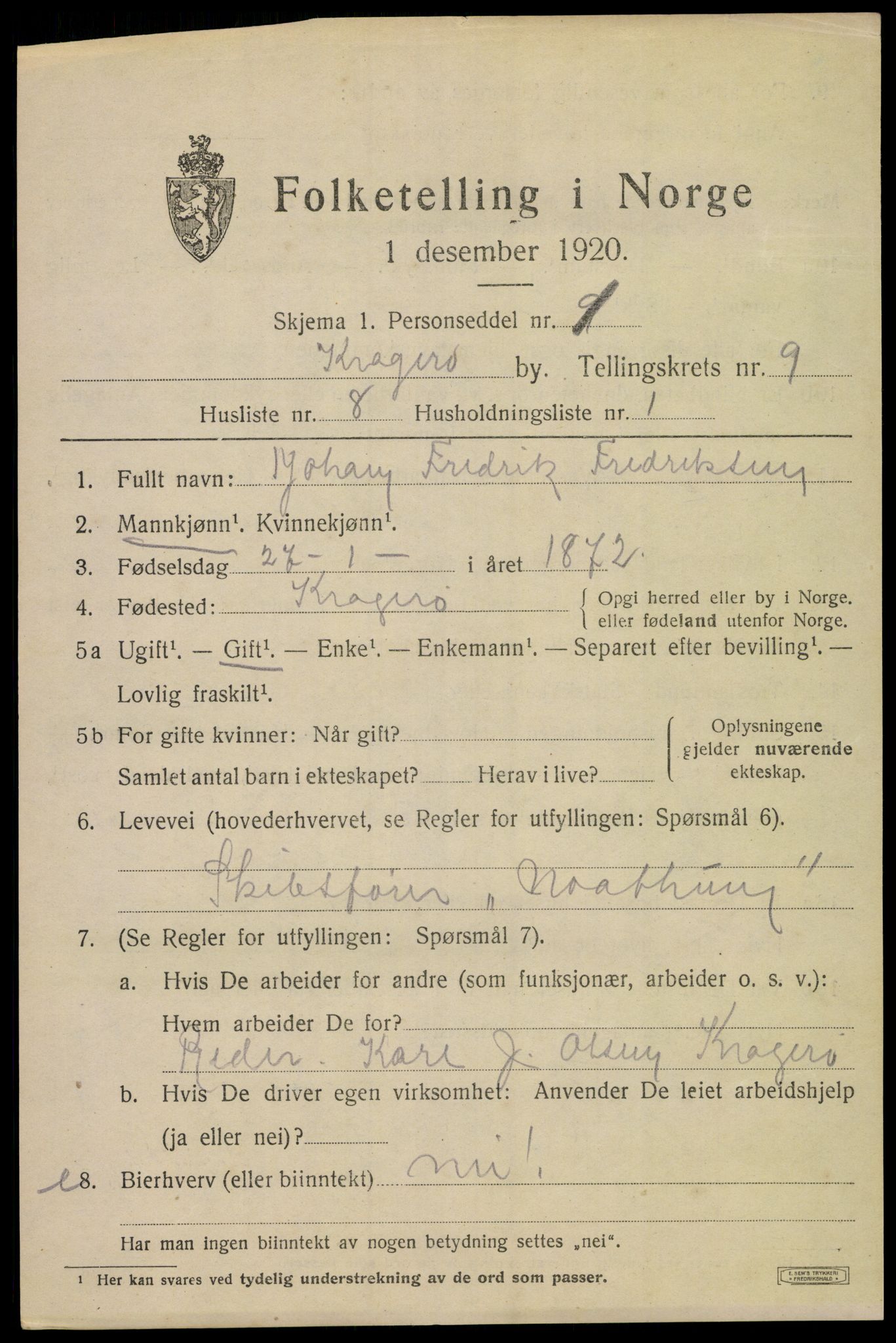 SAKO, 1920 census for Kragerø, 1920, p. 12029
