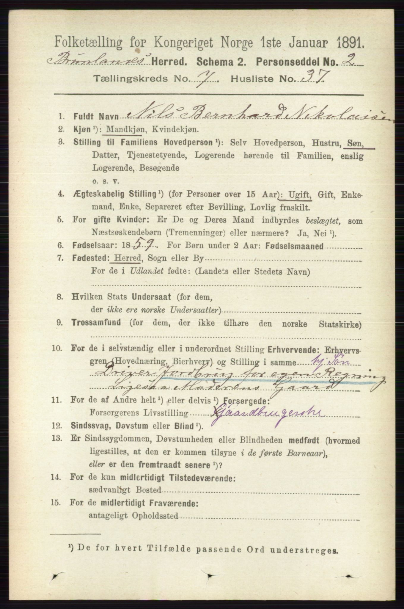 RA, 1891 census for 0726 Brunlanes, 1891, p. 3213