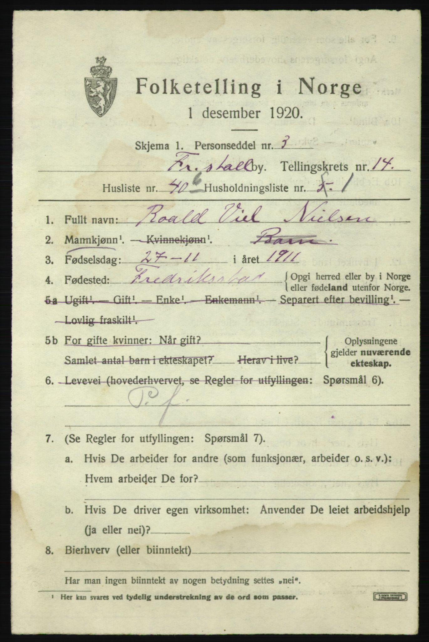 SAO, 1920 census for Fredrikstad, 1920, p. 34033