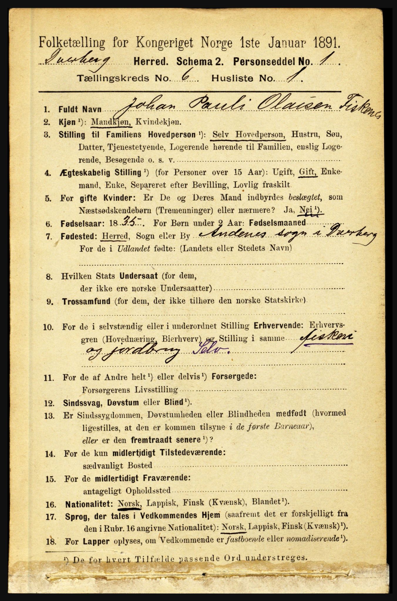 RA, 1891 census for 1872 Dverberg, 1891, p. 2106