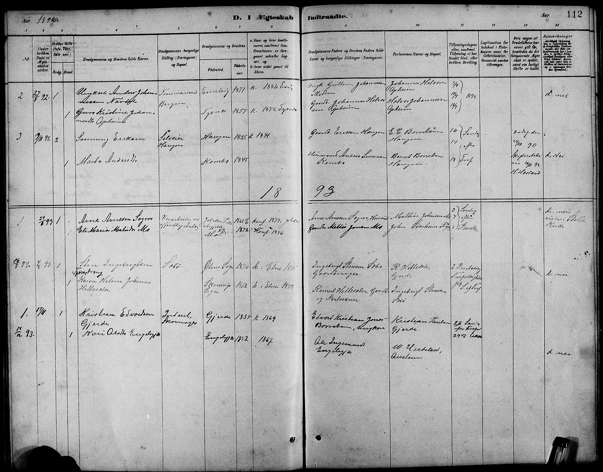 Etne sokneprestembete, SAB/A-75001/H/Hab: Parish register (copy) no. B 4, 1879-1897, p. 112