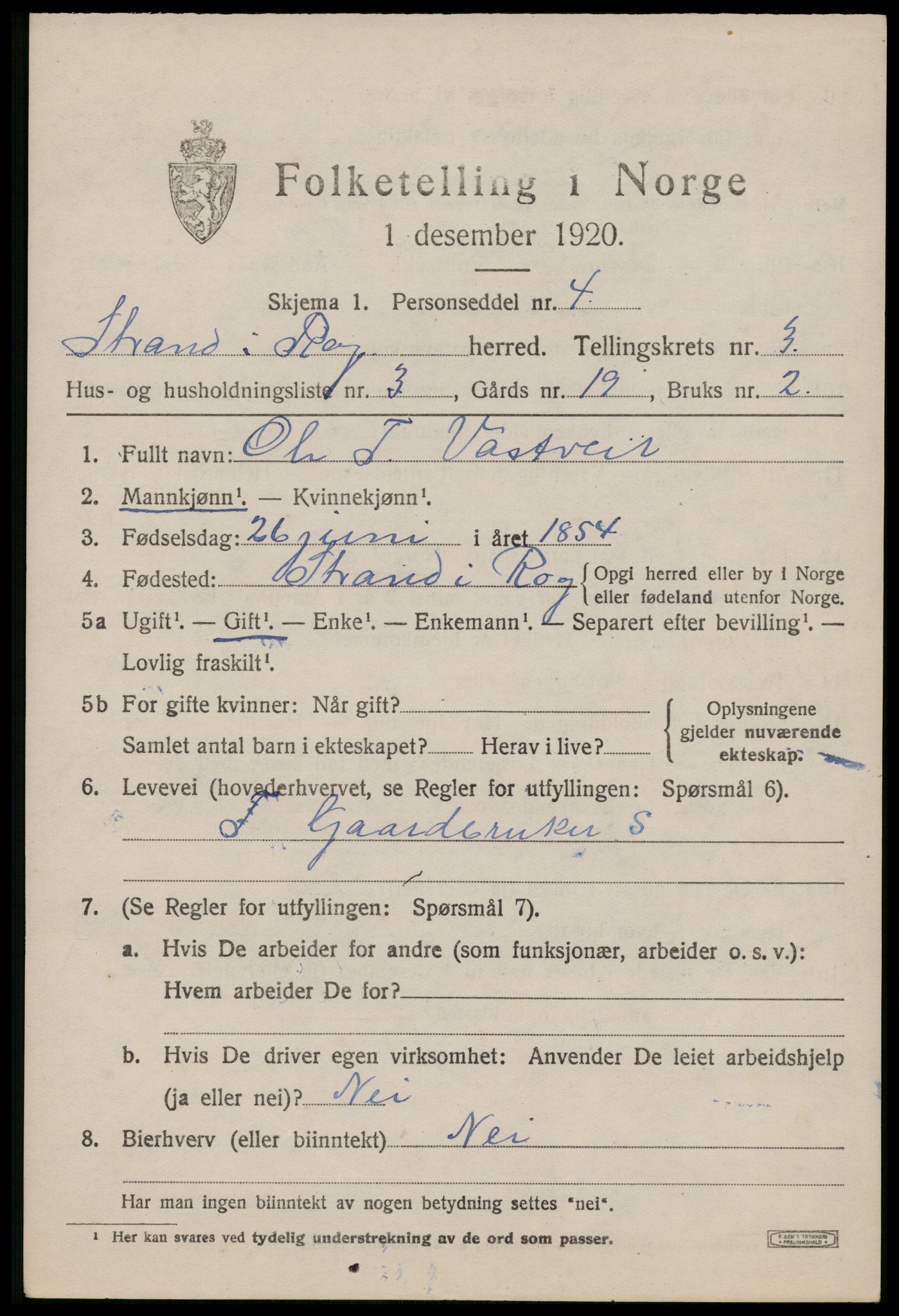 SAST, 1920 census for Strand, 1920, p. 2334