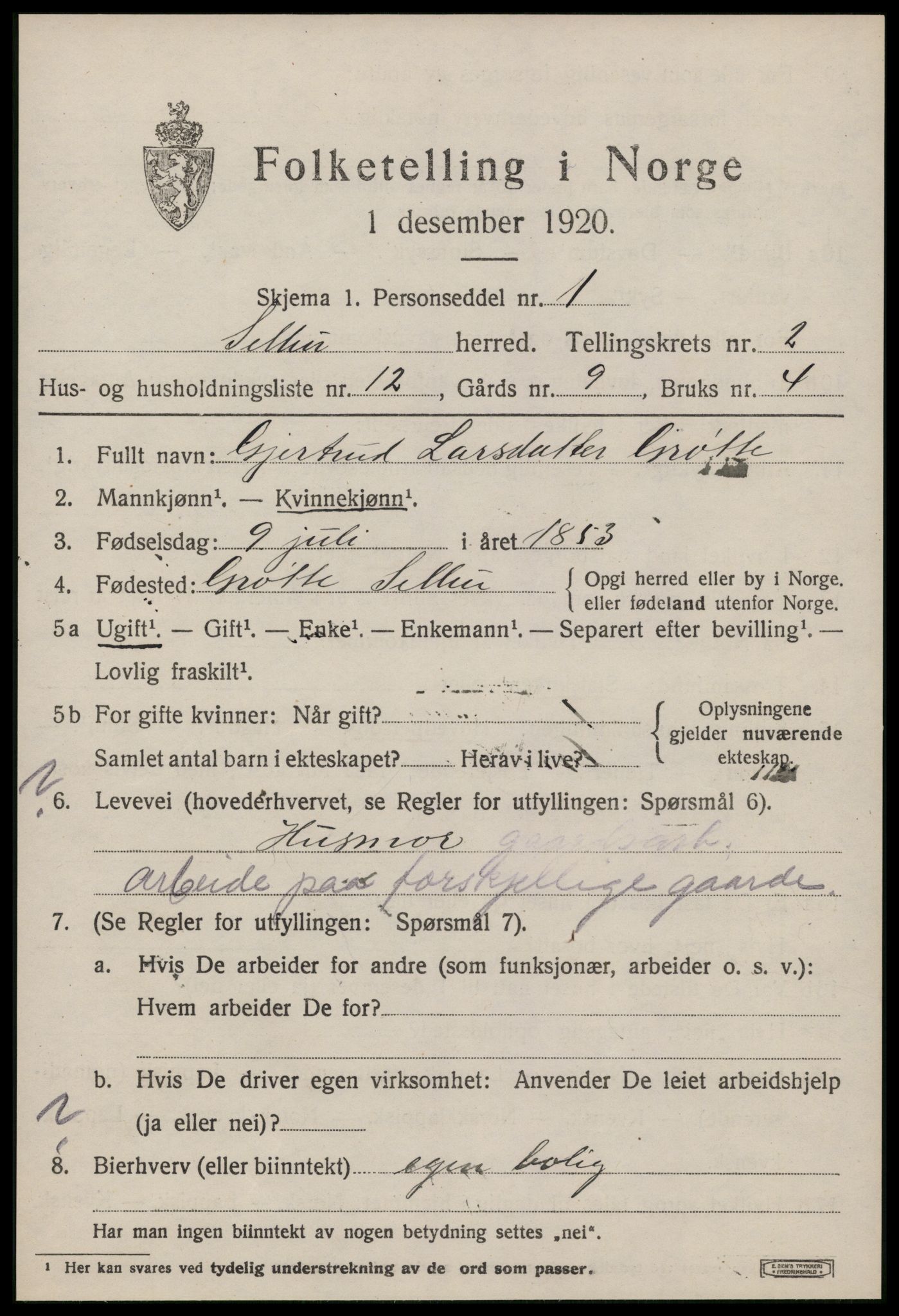 SAT, 1920 census for Selbu, 1920, p. 2050