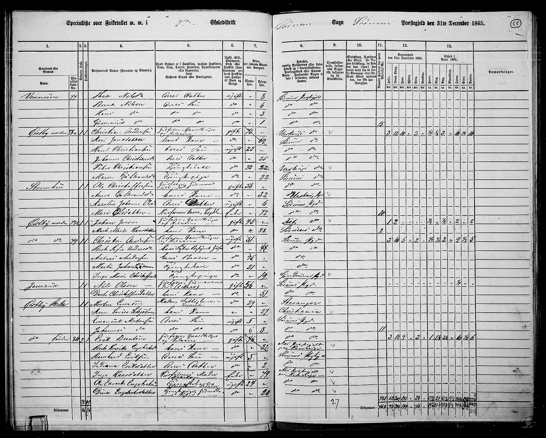 RA, 1865 census for Sørum, 1865, p. 53