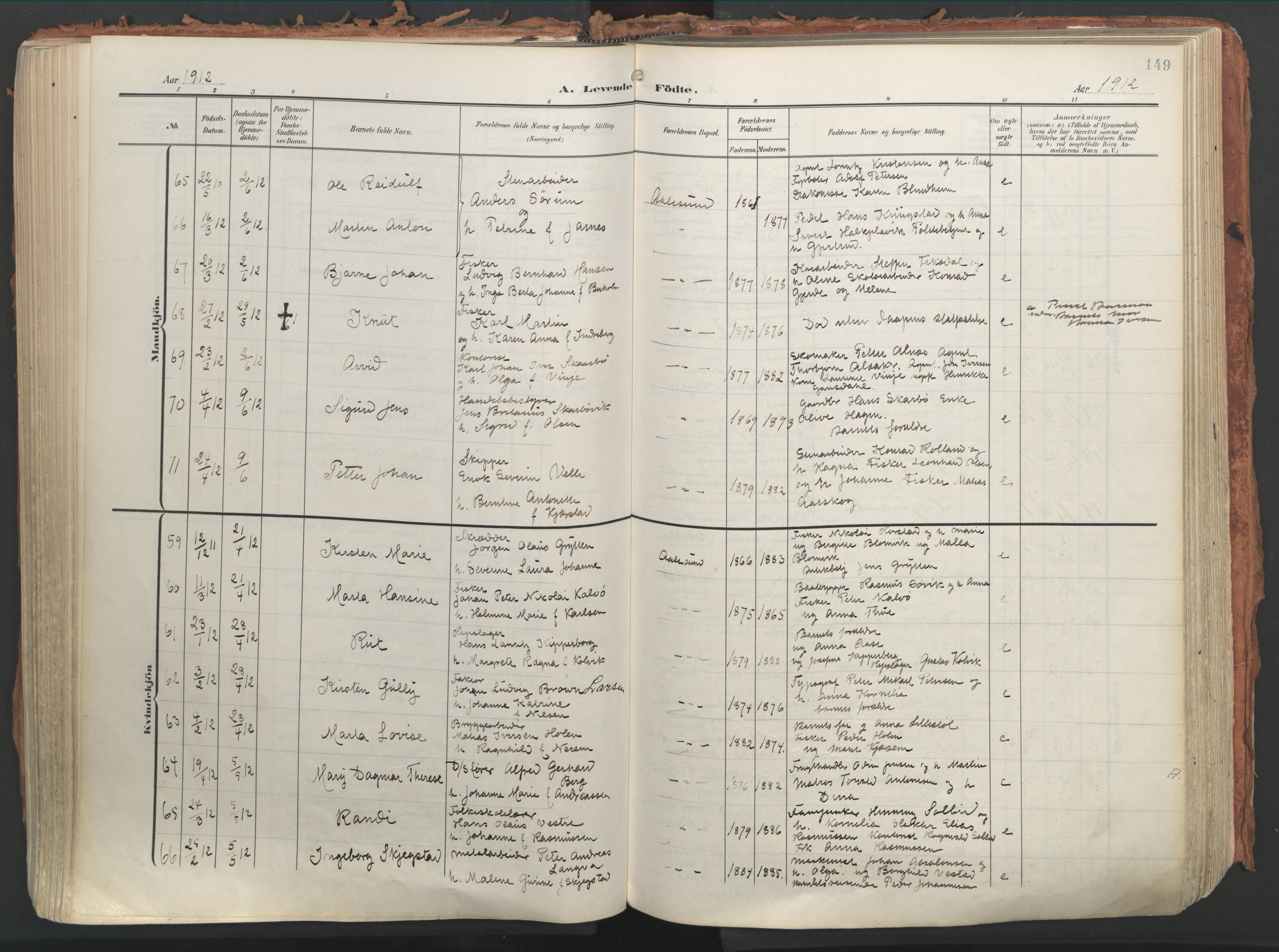 Ministerialprotokoller, klokkerbøker og fødselsregistre - Møre og Romsdal, AV/SAT-A-1454/529/L0460: Parish register (official) no. 529A10, 1906-1917, p. 149