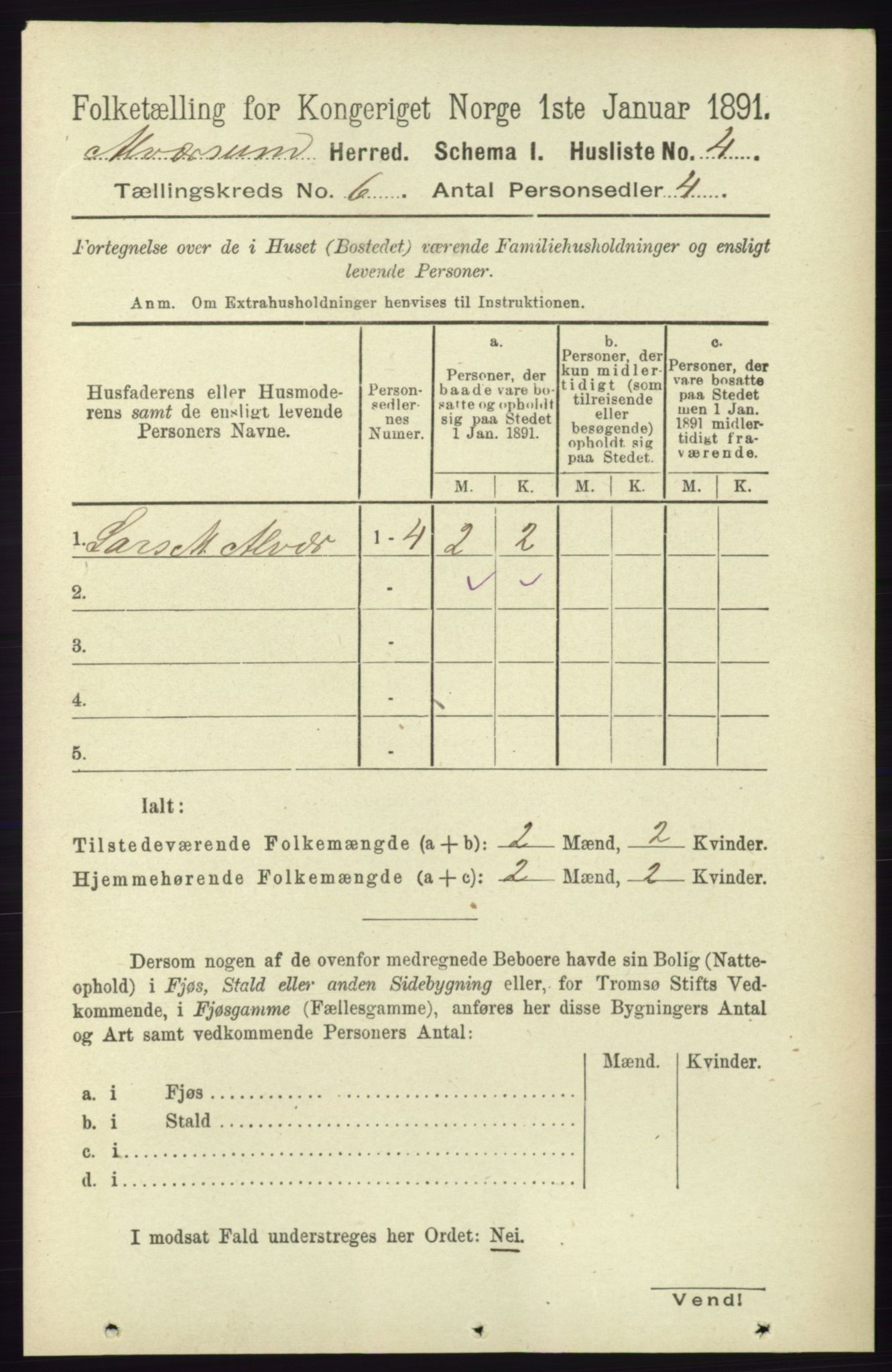 RA, 1891 census for 1257 Alversund, 1891, p. 2012