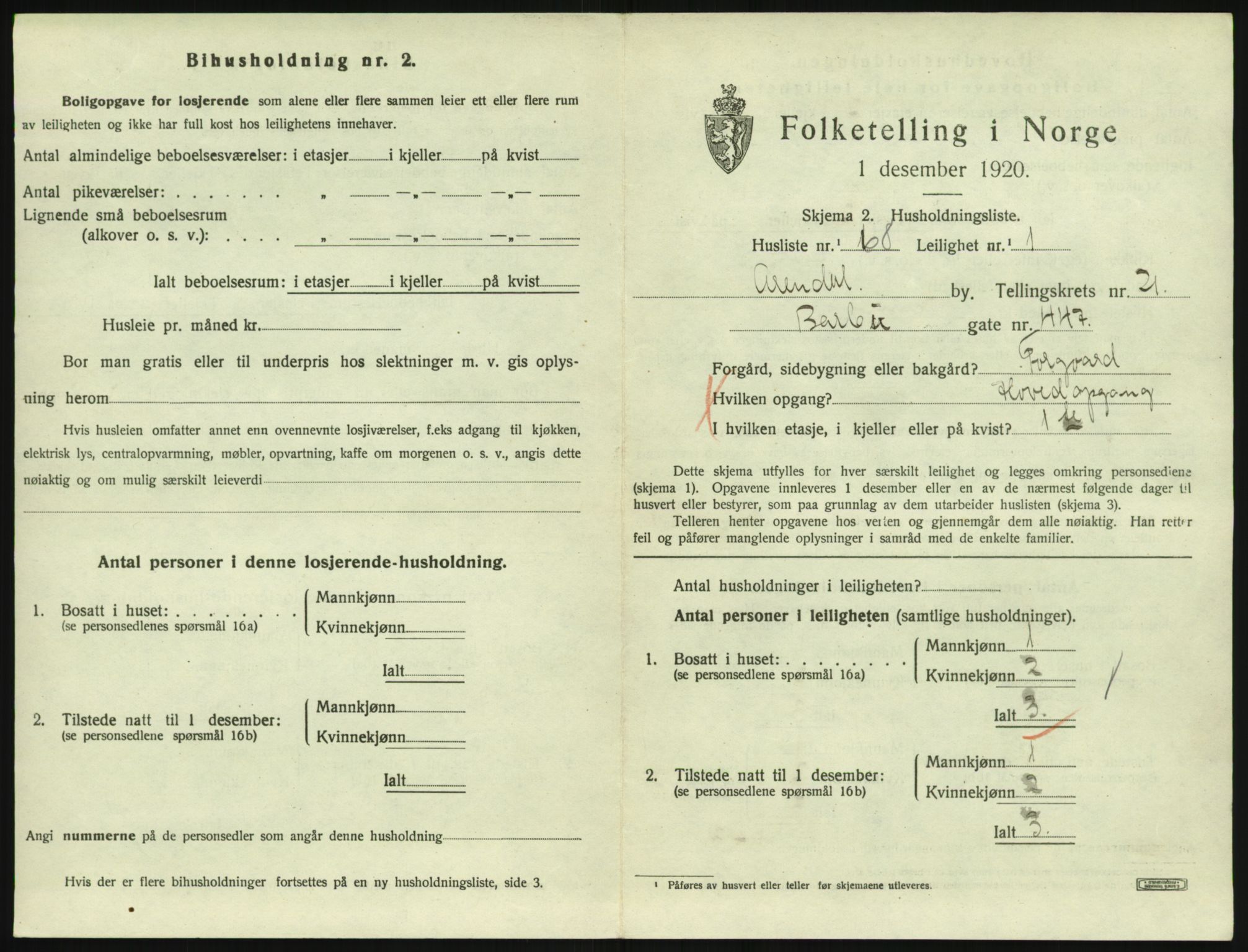 SAK, 1920 census for Arendal, 1920, p. 8616