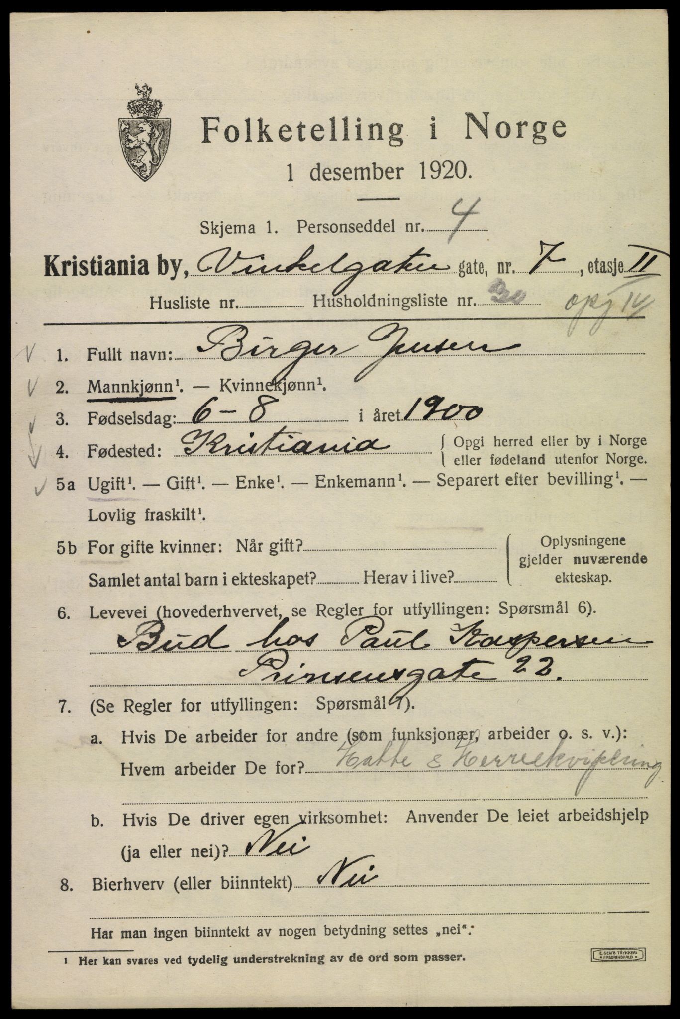 SAO, 1920 census for Kristiania, 1920, p. 637327