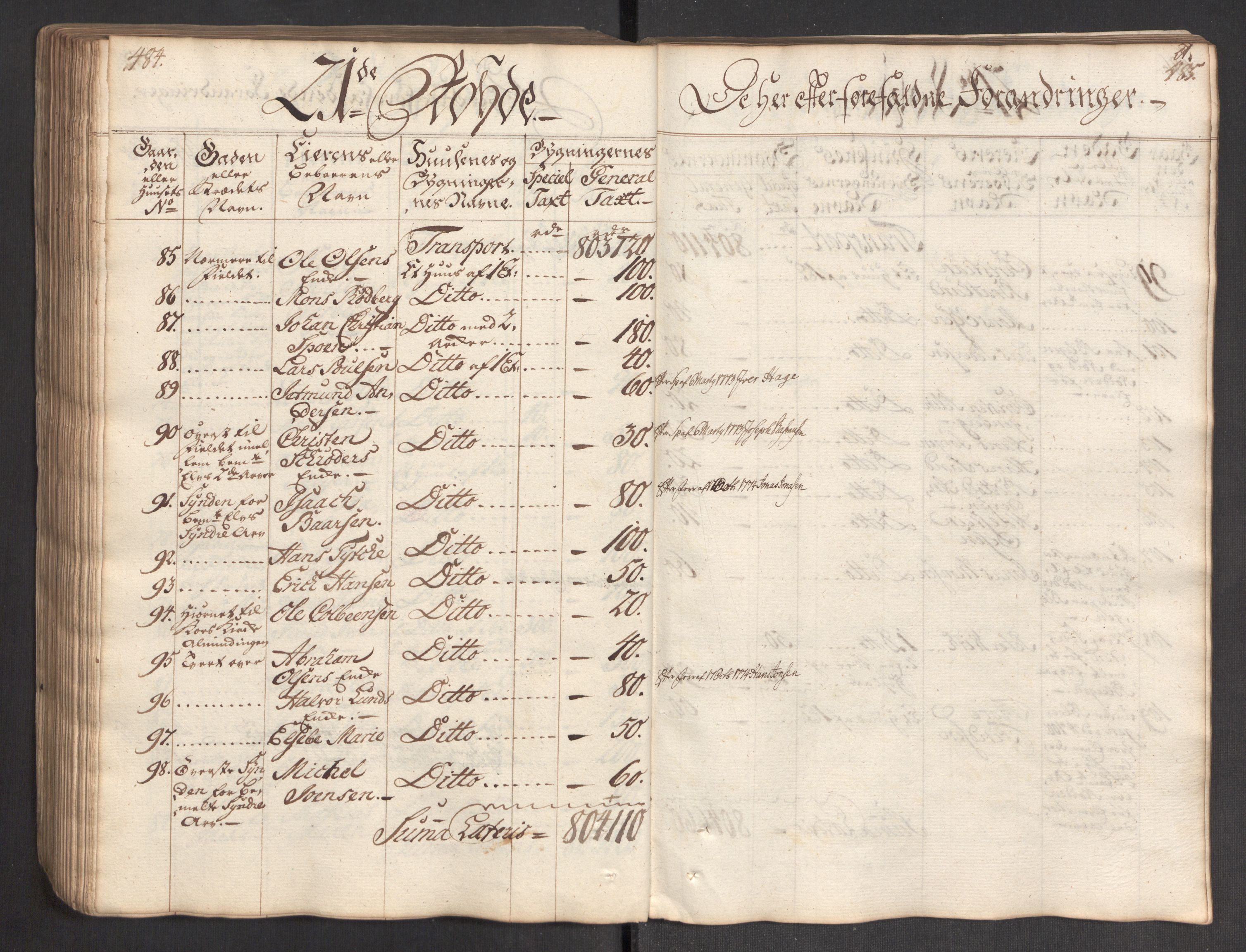 Kommersekollegiet, Brannforsikringskontoret 1767-1814, RA/EA-5458/F/Fa/L0004/0002: Bergen / Branntakstprotokoll, 1767, p. 484-485