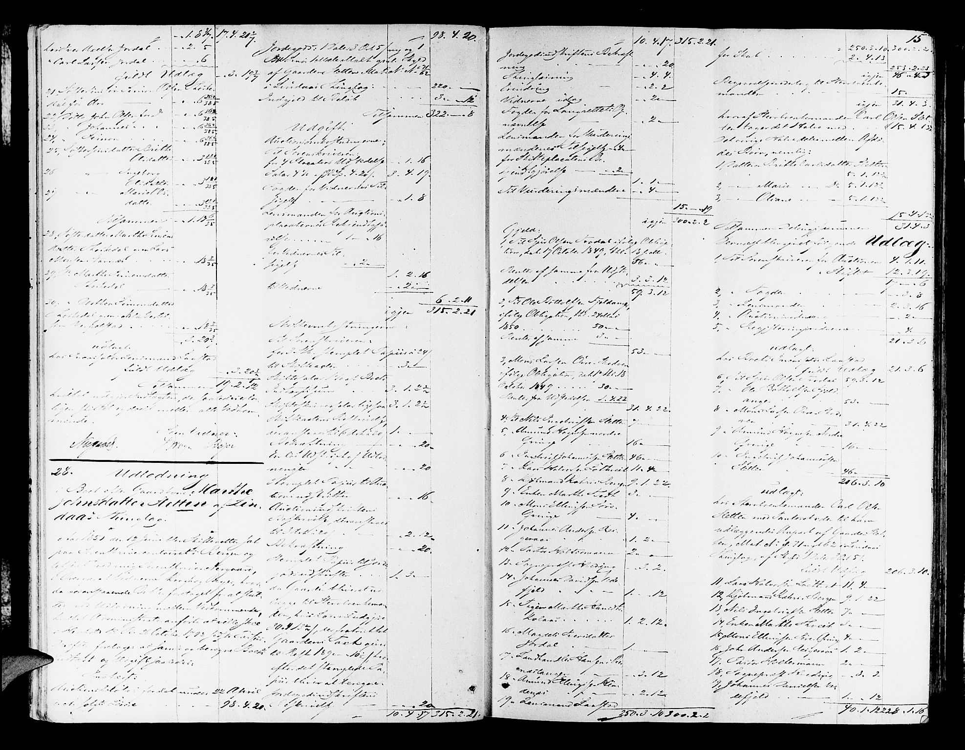 Nordhordland sorenskrivar, AV/SAB-A-2901/1/H/Hd/Hda/L0005: Skifteutlodningsprotokollar, 1851-1857, p. 14b-15a