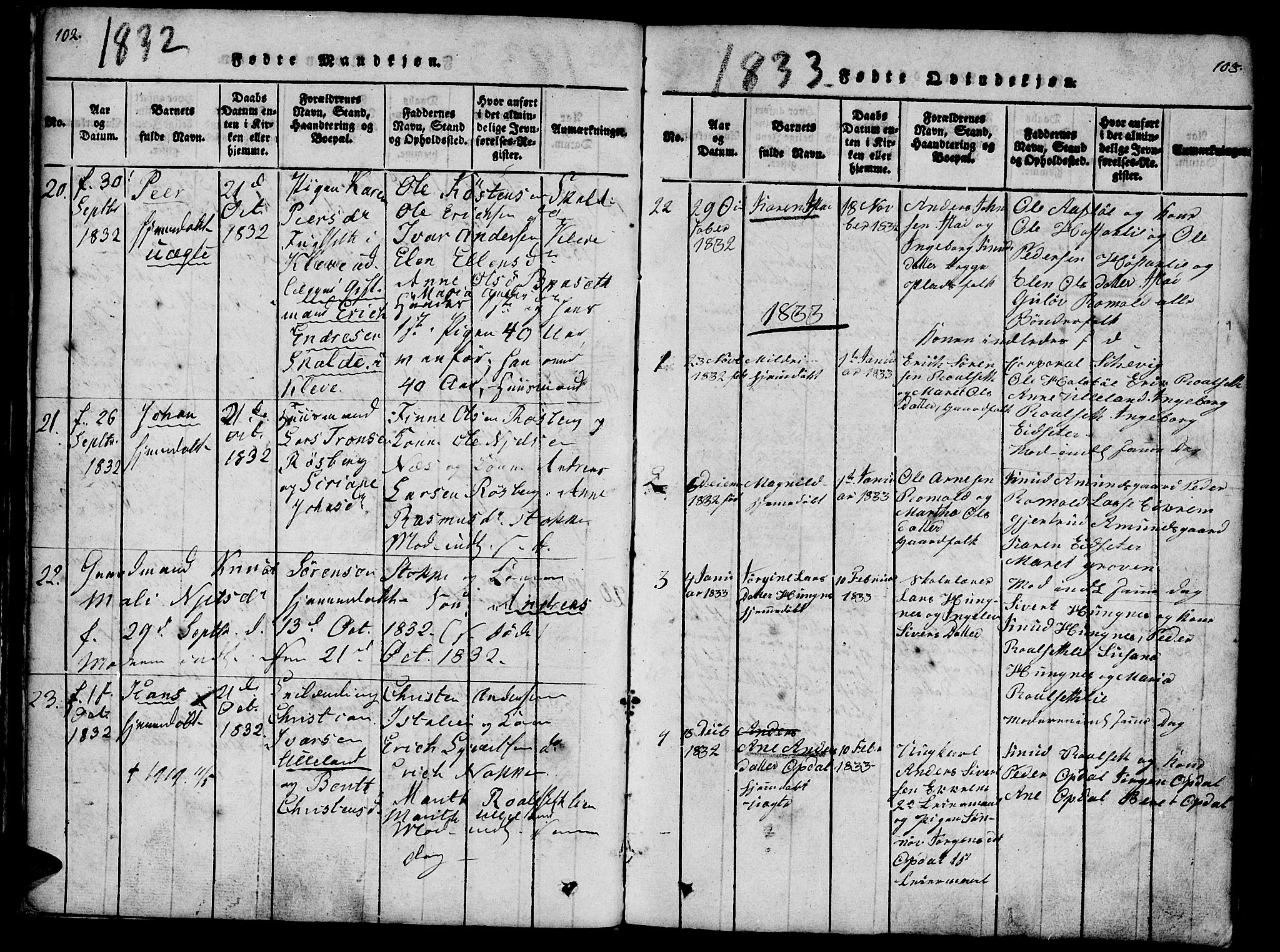 Ministerialprotokoller, klokkerbøker og fødselsregistre - Møre og Romsdal, SAT/A-1454/557/L0679: Parish register (official) no. 557A01, 1818-1843, p. 102-103