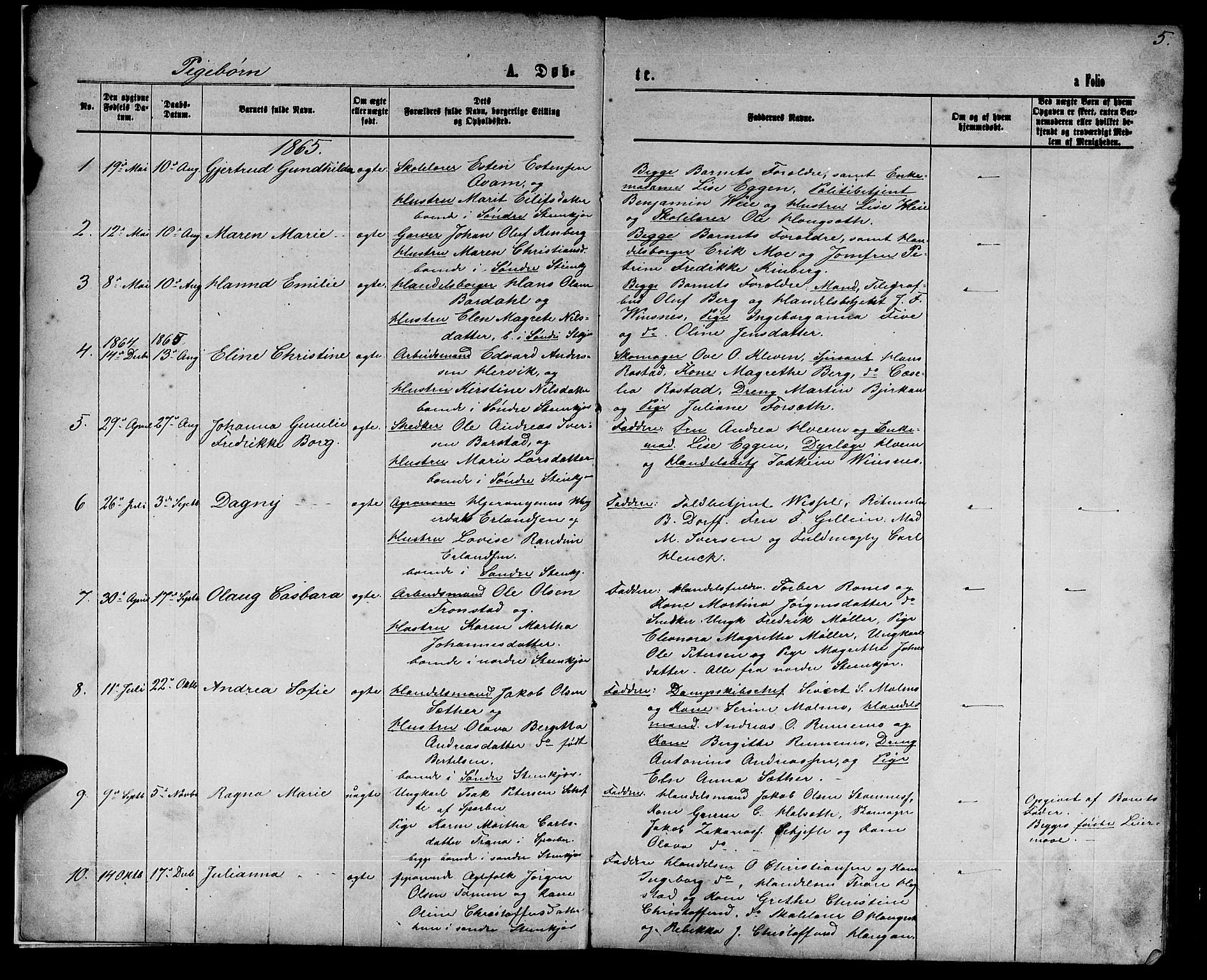 Ministerialprotokoller, klokkerbøker og fødselsregistre - Nord-Trøndelag, AV/SAT-A-1458/739/L0373: Parish register (copy) no. 739C01, 1865-1882, p. 5