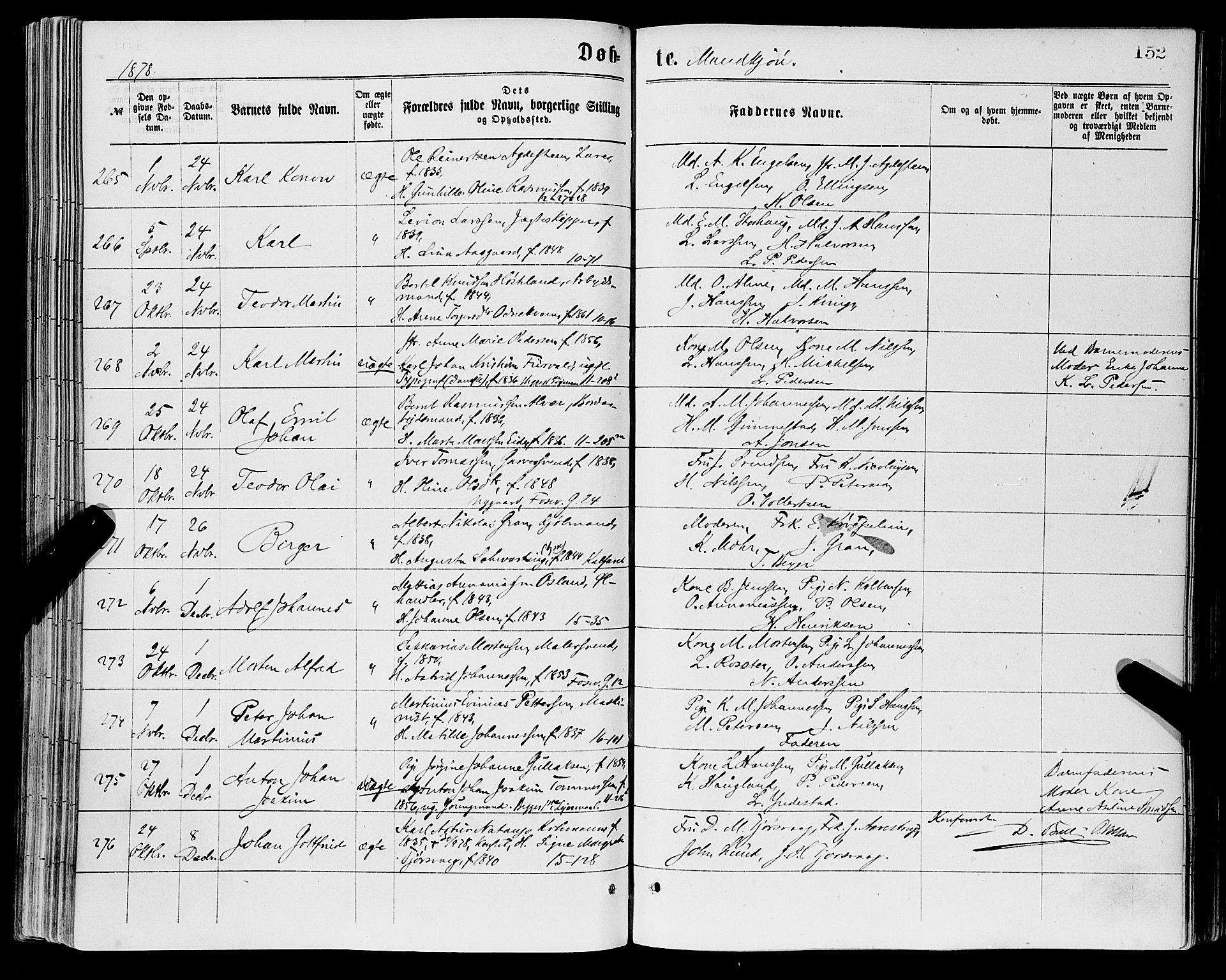 Domkirken sokneprestembete, AV/SAB-A-74801/H/Haa/L0022: Parish register (official) no. B 5, 1872-1878, p. 152