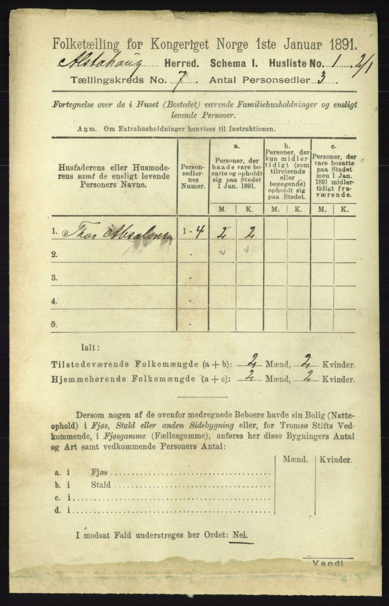 RA, 1891 census for 1820 Alstahaug, 1891, p. 2406