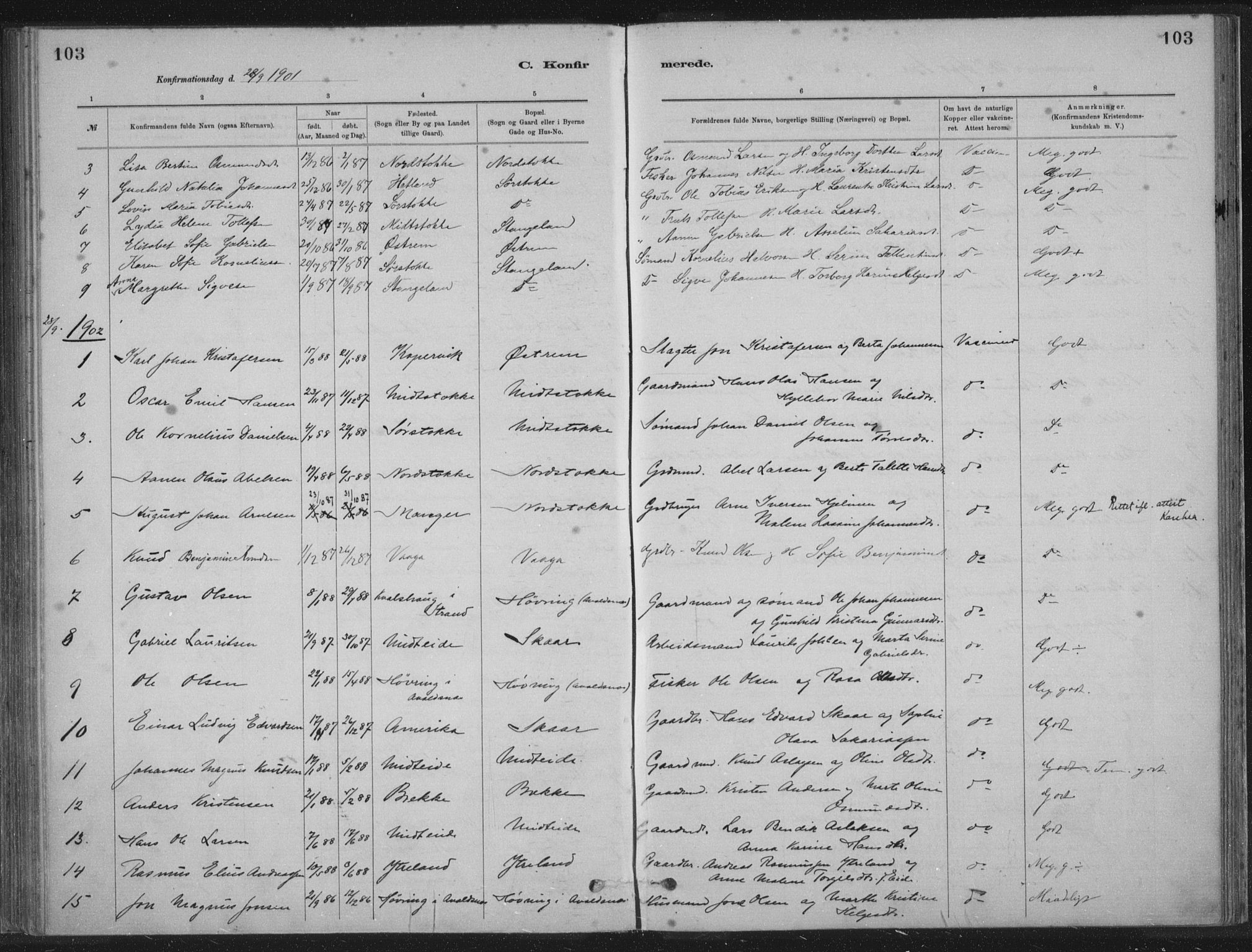 Kopervik sokneprestkontor, AV/SAST-A-101850/H/Ha/Haa/L0002: Parish register (official) no. A 2, 1880-1912, p. 103
