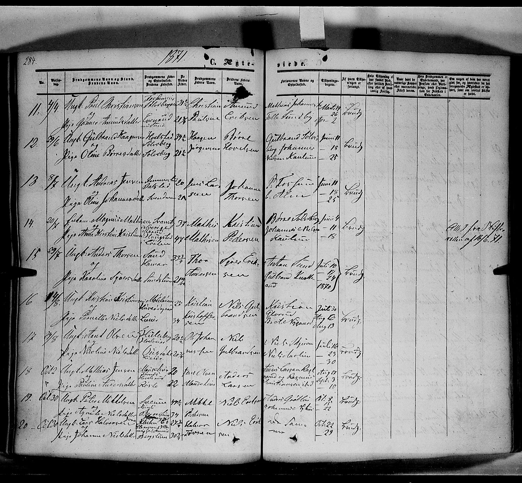 Nes prestekontor, Hedmark, SAH/PREST-020/K/Ka/L0004: Parish register (official) no. 4, 1852-1886, p. 284