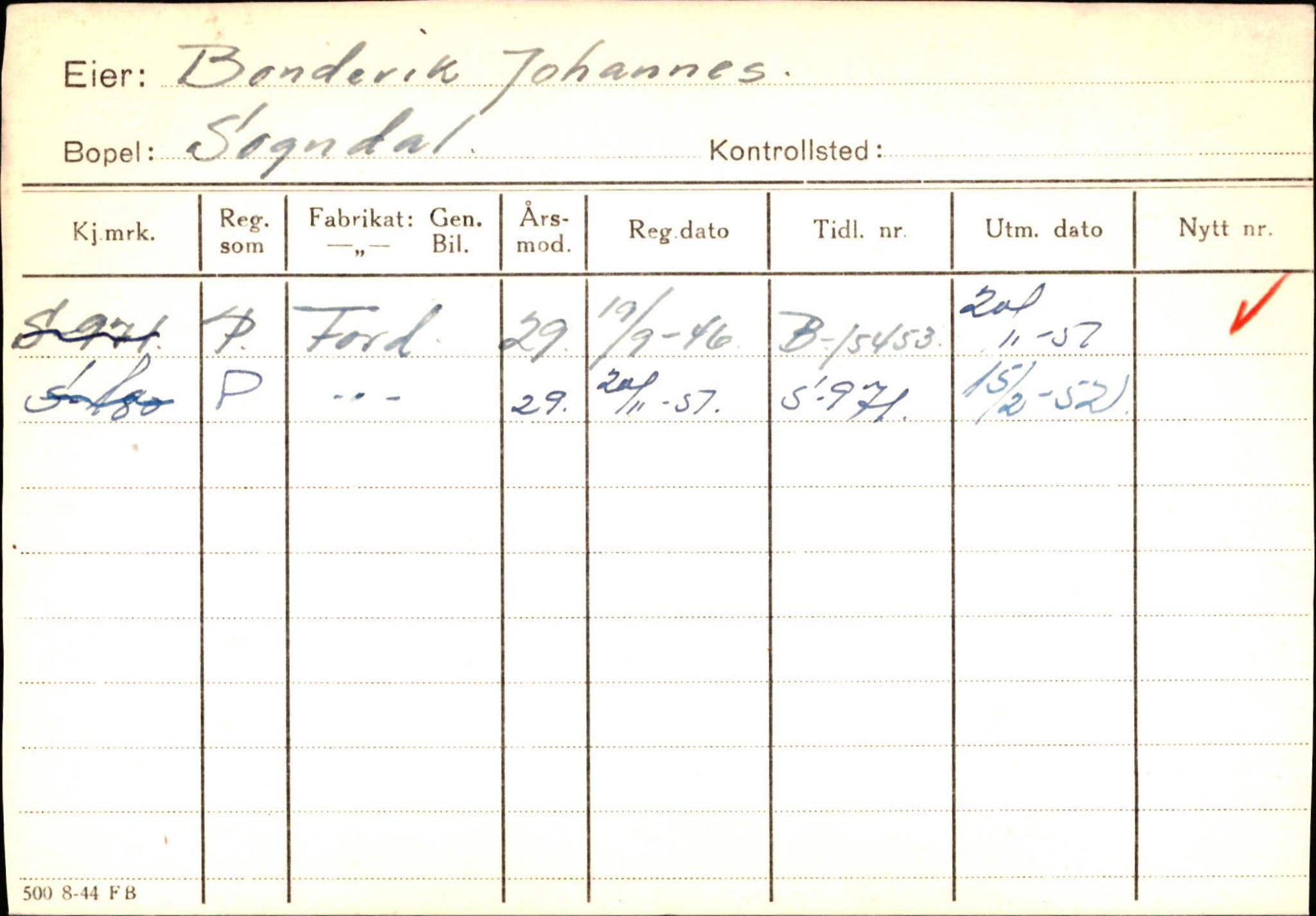 Statens vegvesen, Sogn og Fjordane vegkontor, AV/SAB-A-5301/4/F/L0124: Eigarregister Sogndal A-U, 1945-1975, p. 189