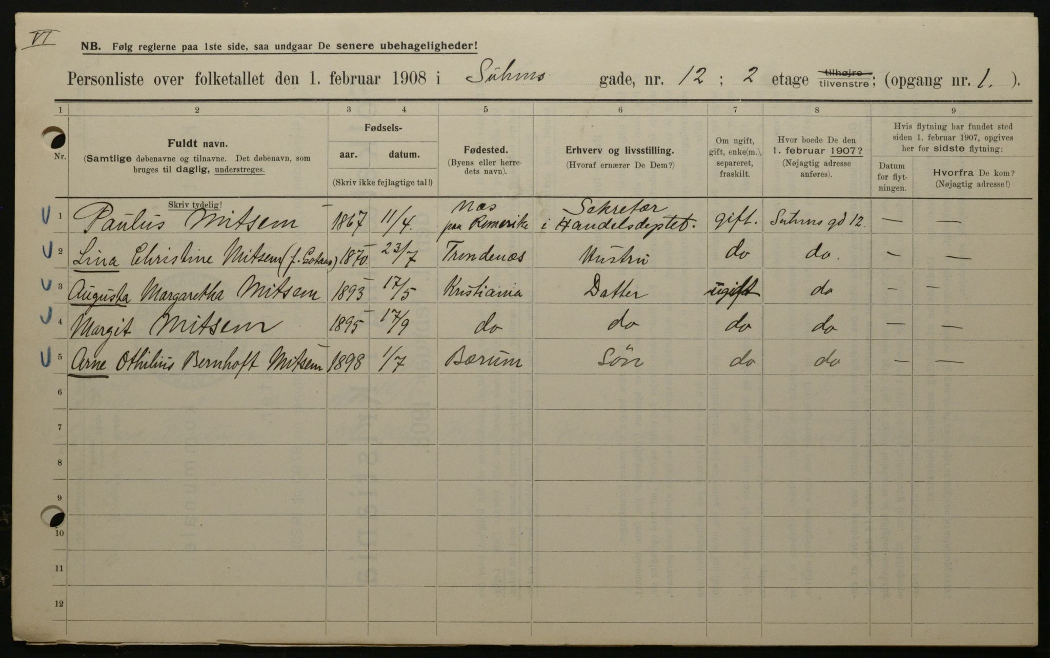 OBA, Municipal Census 1908 for Kristiania, 1908, p. 94112