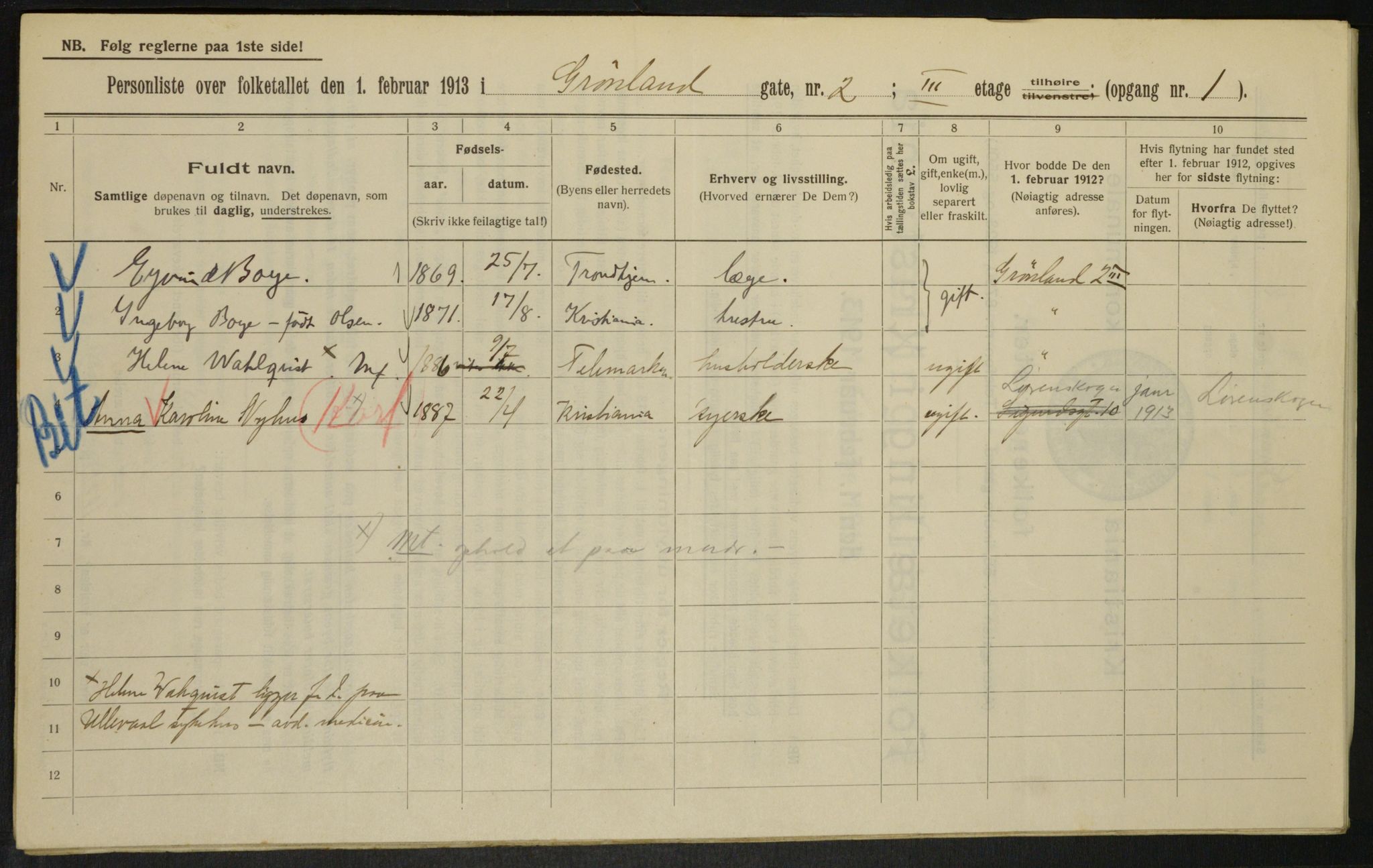 OBA, Municipal Census 1913 for Kristiania, 1913, p. 31224