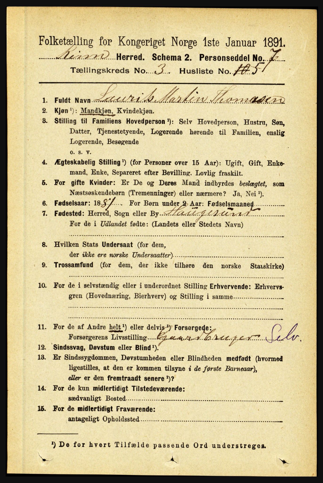 RA, 1891 census for 1437 Kinn, 1891, p. 976