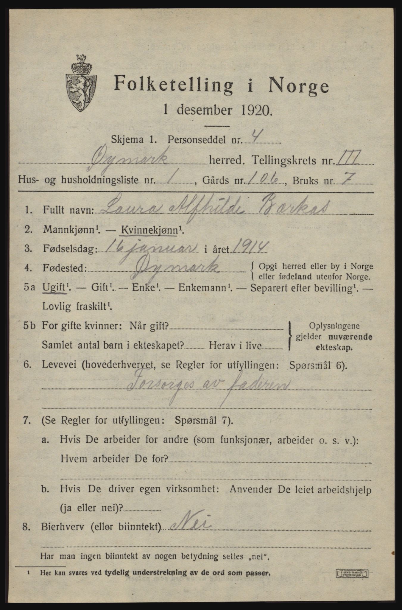 SAO, 1920 census for Øymark, 1920, p. 2503