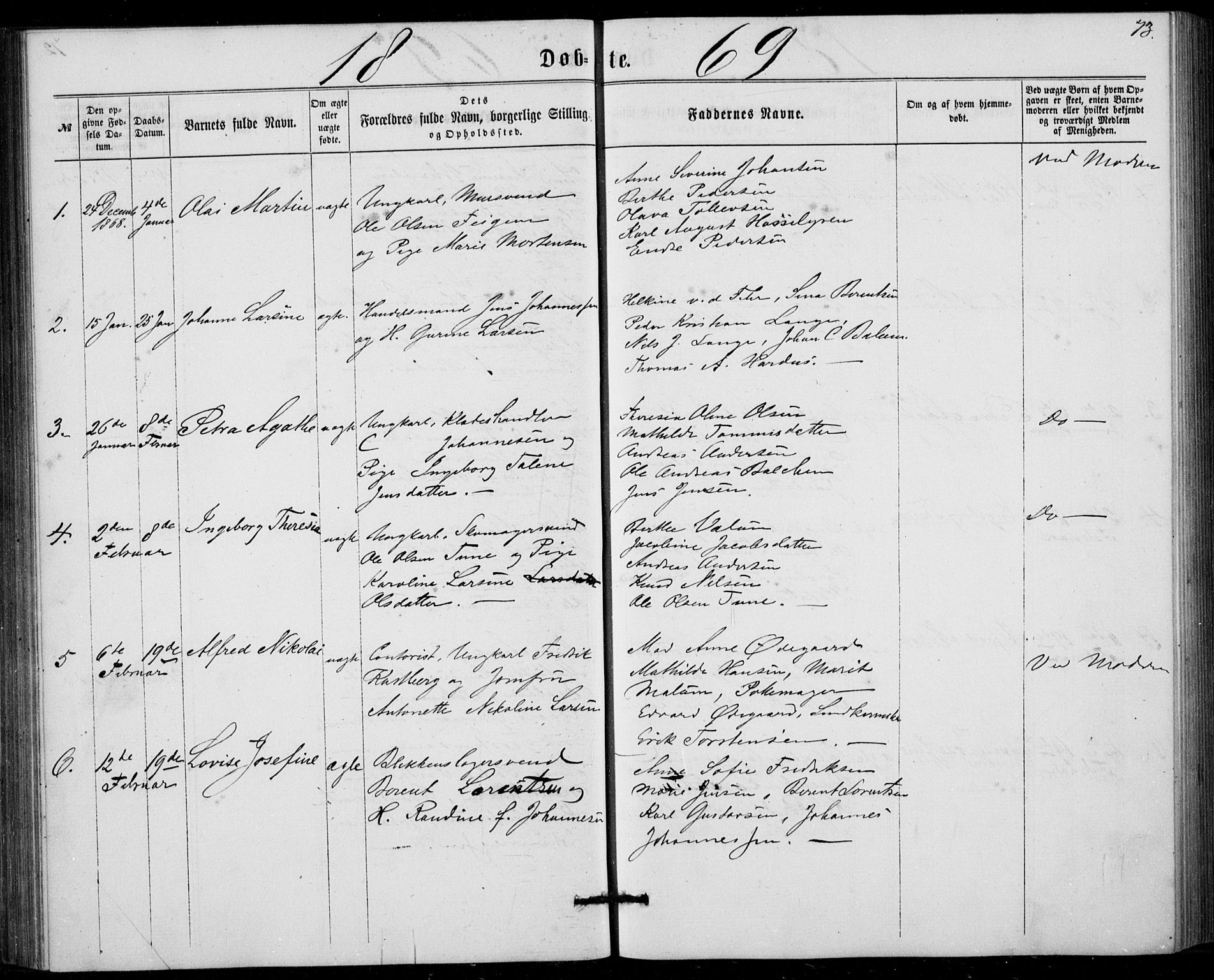 Fødselsstiftelsens sokneprestembete, ført av overlegen*, SAB/-: Parish register (official) no. A 1, 1863-1883, p. 73