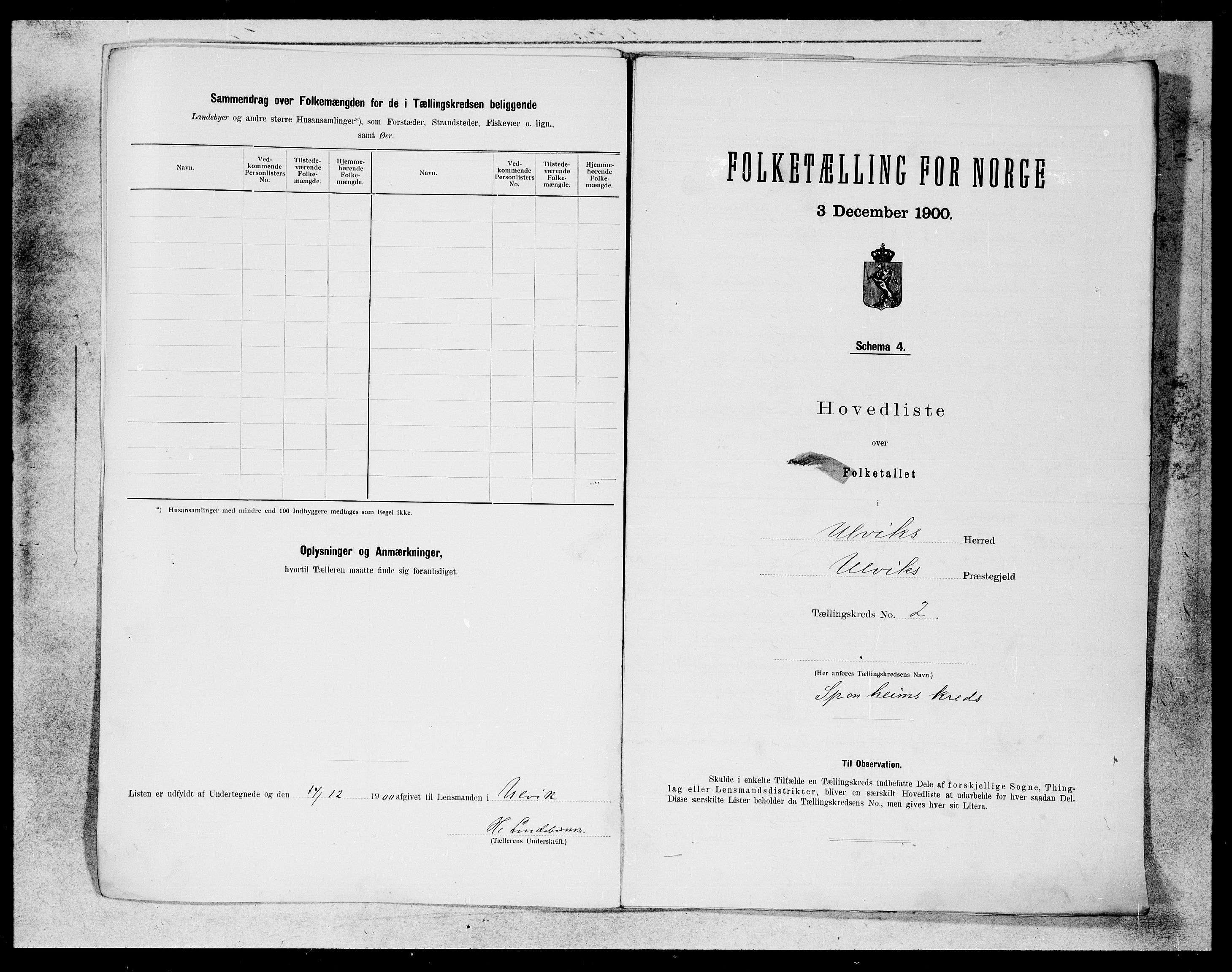 SAB, 1900 census for Ulvik, 1900, p. 5