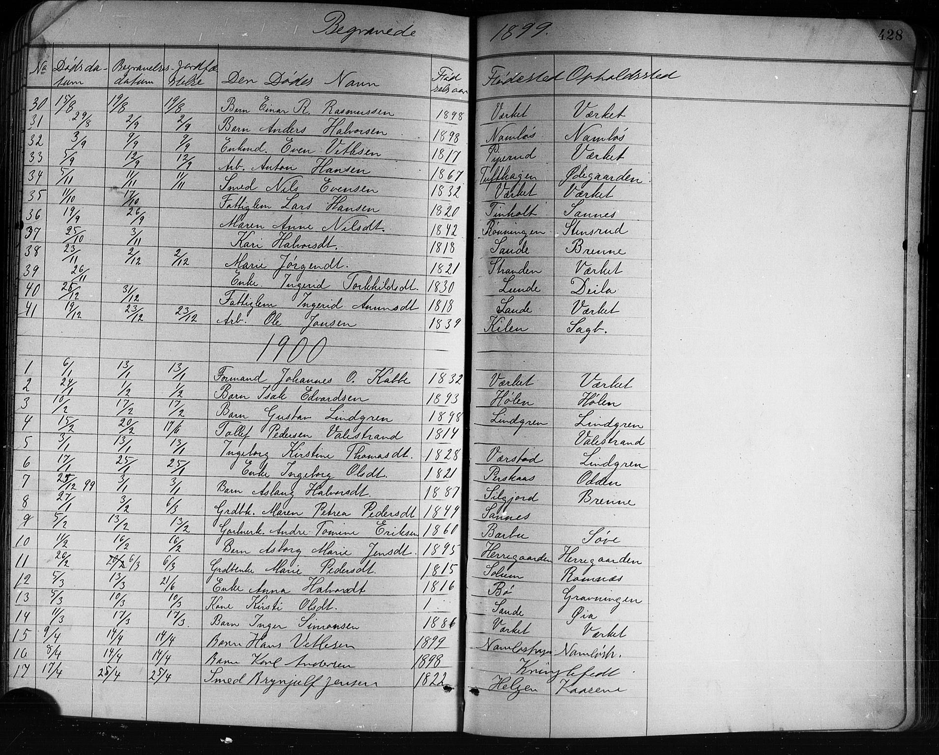 Holla kirkebøker, SAKO/A-272/G/Ga/L0005: Parish register (copy) no. I 5, 1891-1917, p. 428