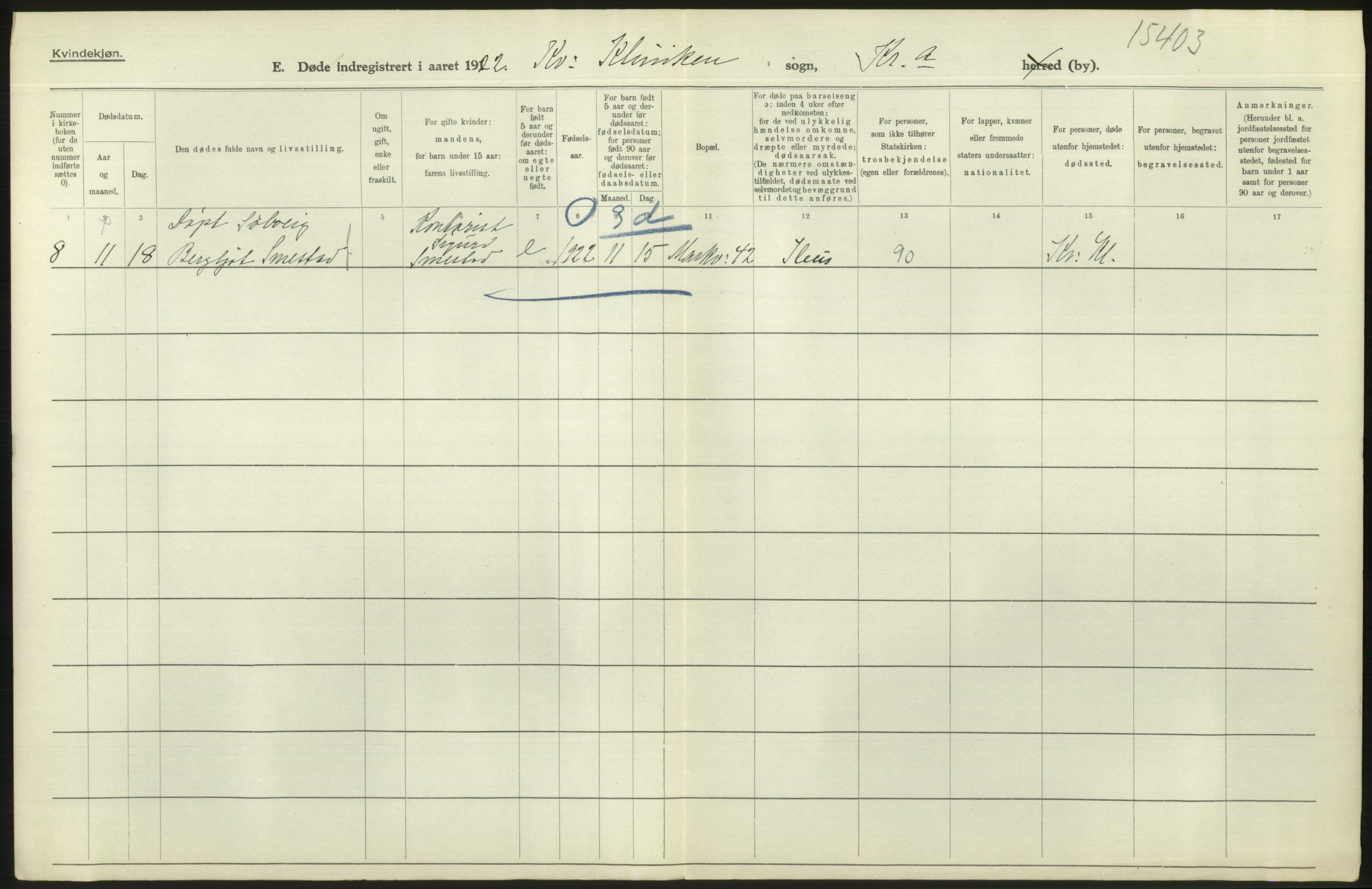 Statistisk sentralbyrå, Sosiodemografiske emner, Befolkning, AV/RA-S-2228/D/Df/Dfc/Dfcb/L0010: Kristiania: Døde, dødfødte, 1922, p. 622