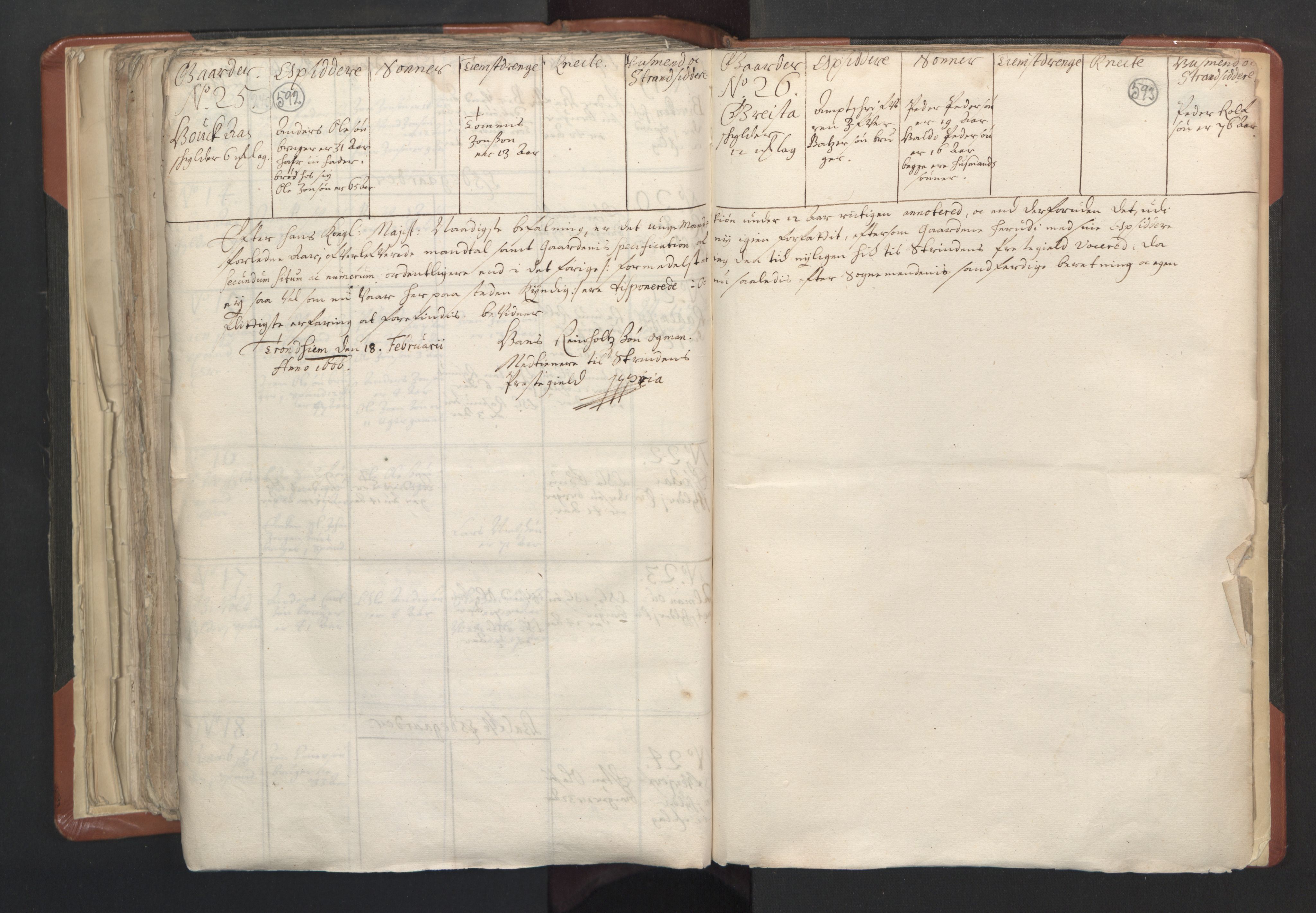 RA, Vicar's Census 1664-1666, no. 31: Dalane deanery, 1664-1666, p. 592-593