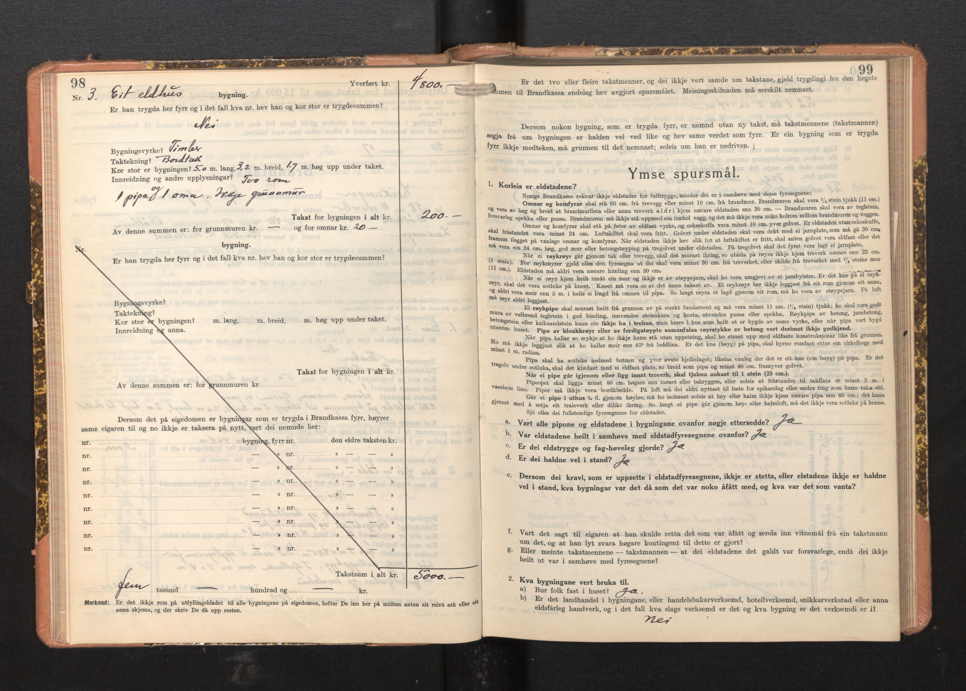 Lensmannen i Leikanger, AV/SAB-A-29201/0012/L0008: Branntakstprotokoll, skjematakst, 1937-1946, p. 98-99