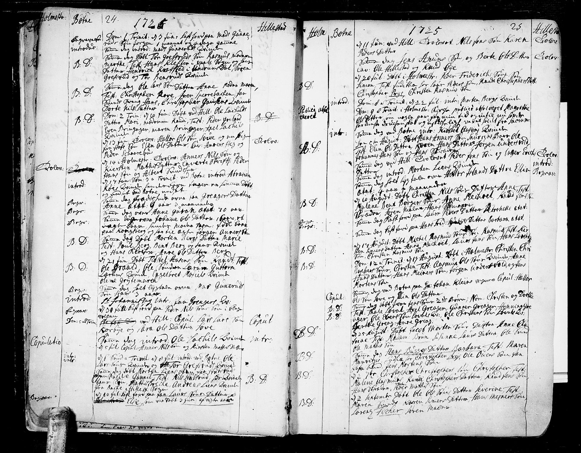 Botne kirkebøker, AV/SAKO-A-340/F/Fa/L0001a: Parish register (official) no. I 1A, 1707-1778, p. 24-25