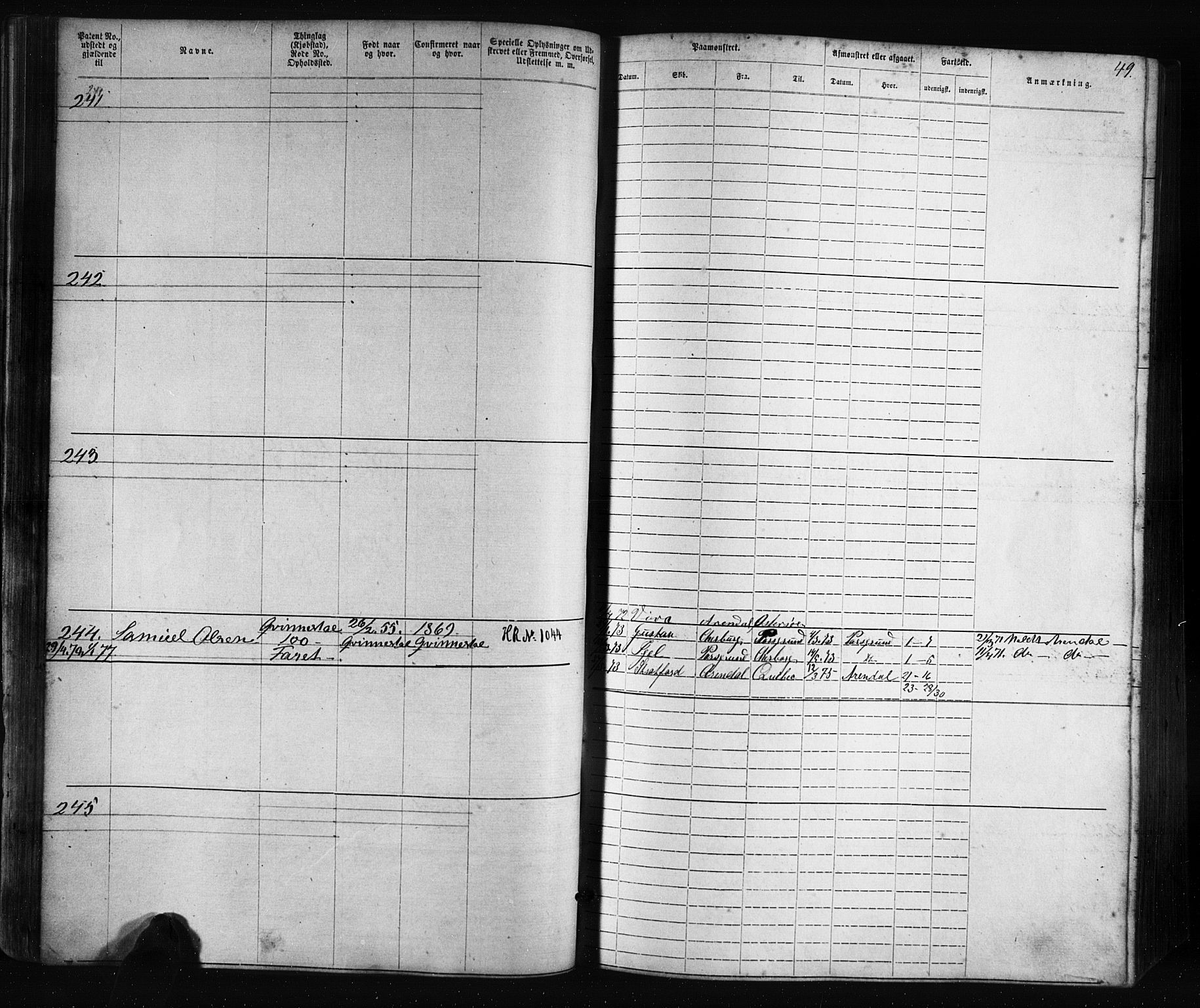 Flekkefjord mønstringskrets, AV/SAK-2031-0018/F/Fa/L0005: Annotasjonsrulle nr 1-1915 med register, Æ-2, 1868-1896, p. 69