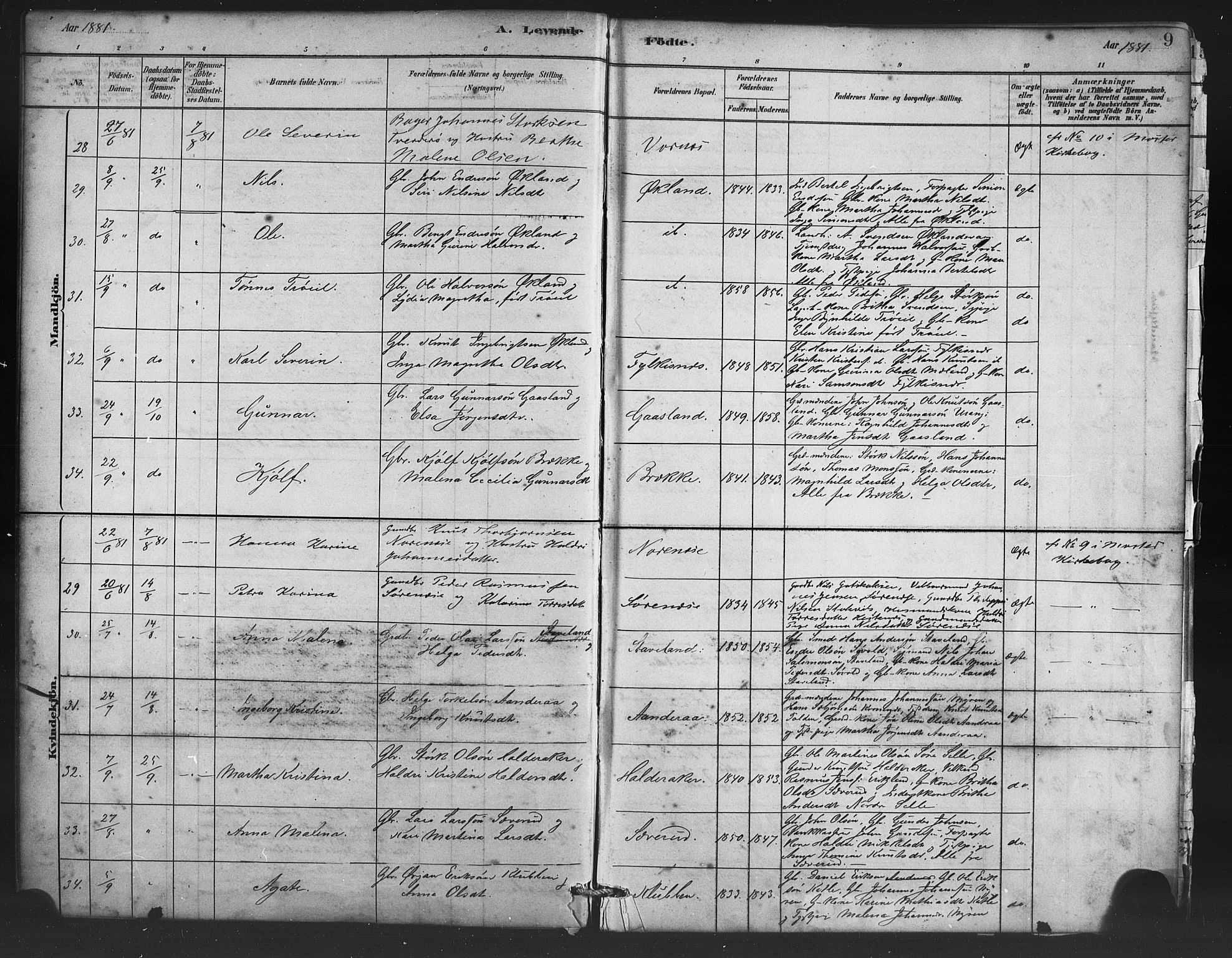 Finnås sokneprestembete, AV/SAB-A-99925/H/Ha/Haa/Haac/L0001: Parish register (official) no. C 1, 1881-1894, p. 9