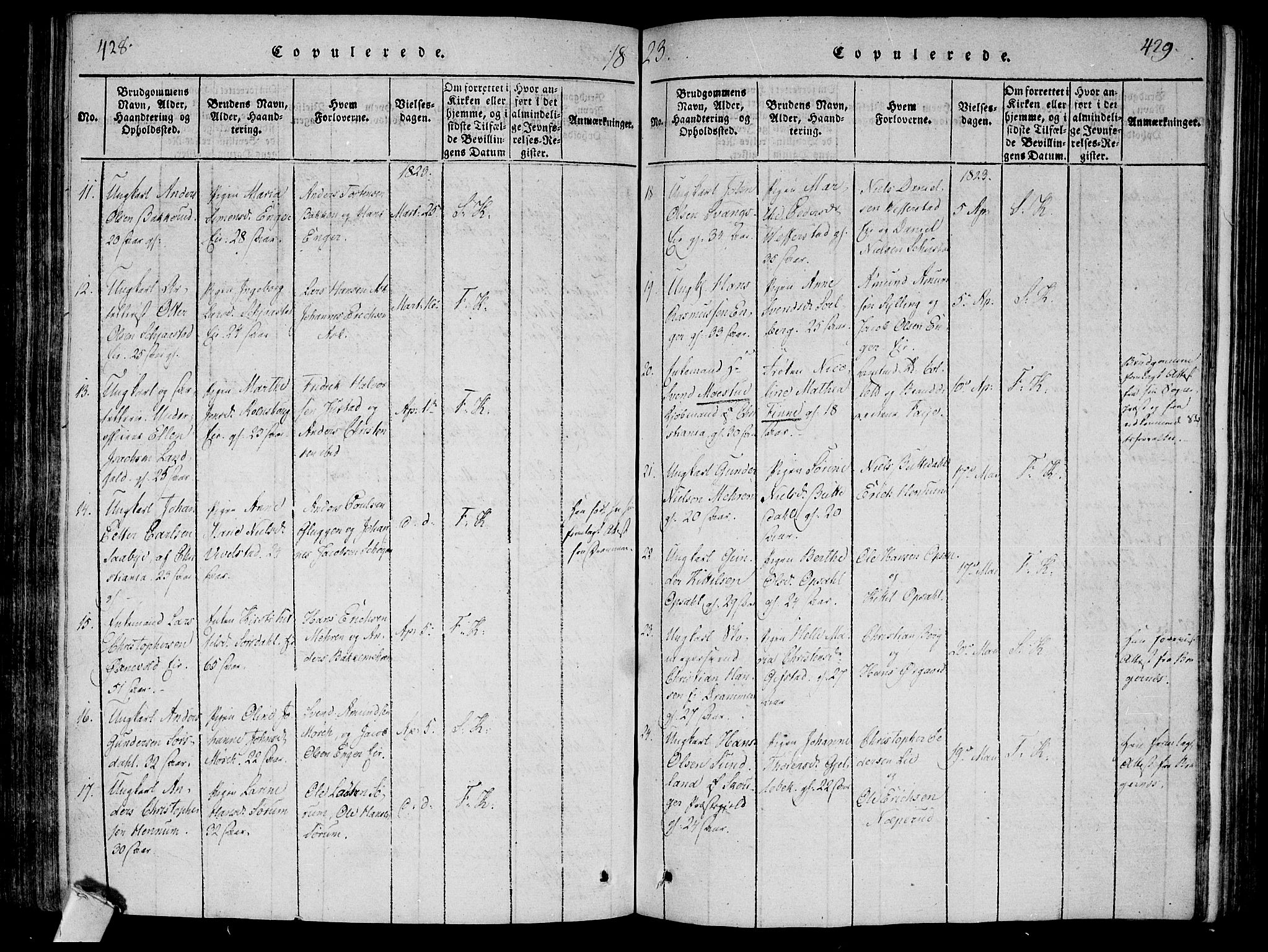 Lier kirkebøker, AV/SAKO-A-230/F/Fa/L0008: Parish register (official) no. I 8, 1813-1825, p. 428-429