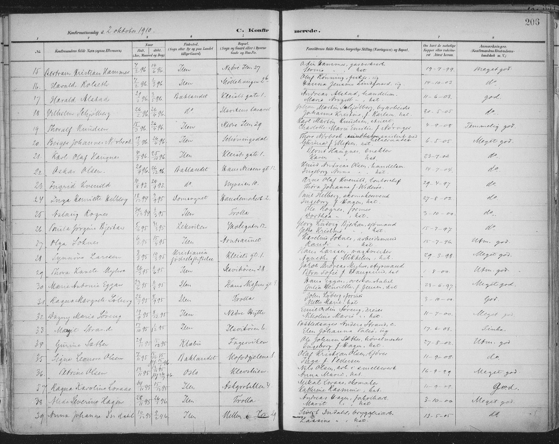 Ministerialprotokoller, klokkerbøker og fødselsregistre - Sør-Trøndelag, SAT/A-1456/603/L0167: Parish register (official) no. 603A06, 1896-1932, p. 206