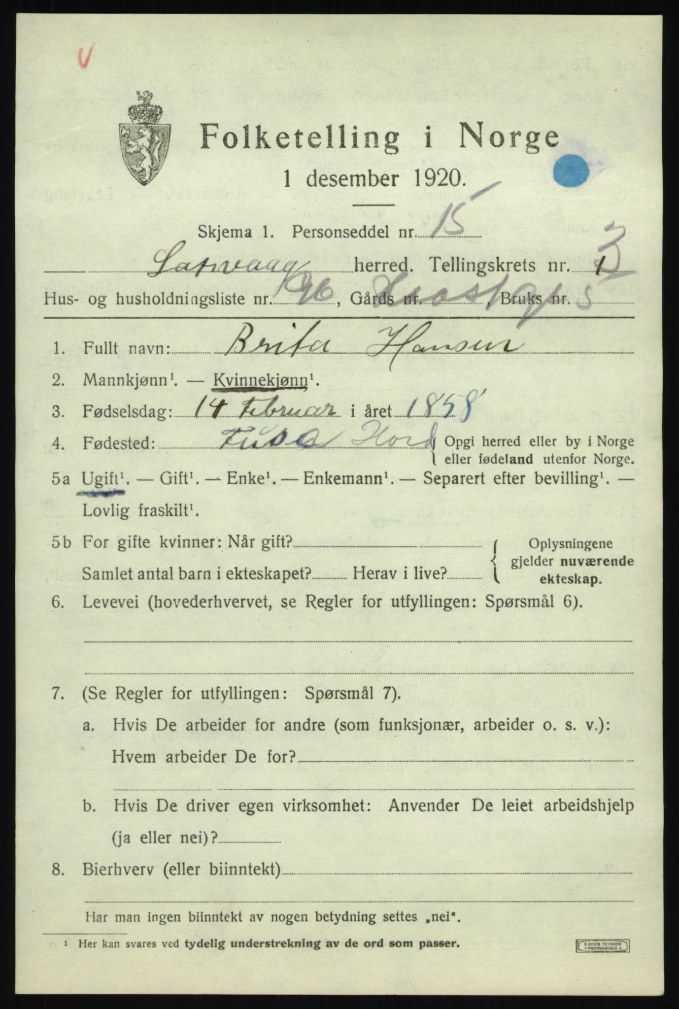 SAB, 1920 census for Laksevåg, 1920, p. 11022