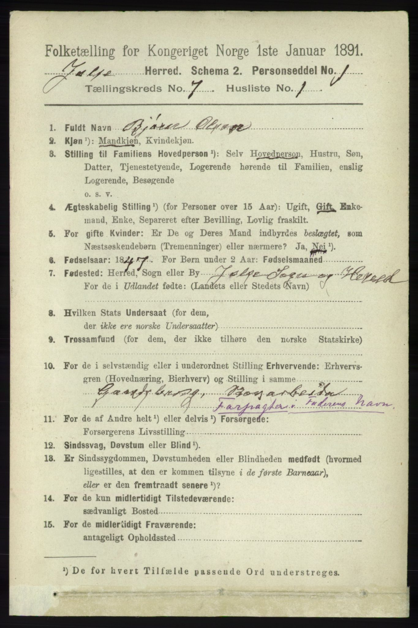 RA, 1891 census for 1138 Jelsa, 1891, p. 1546