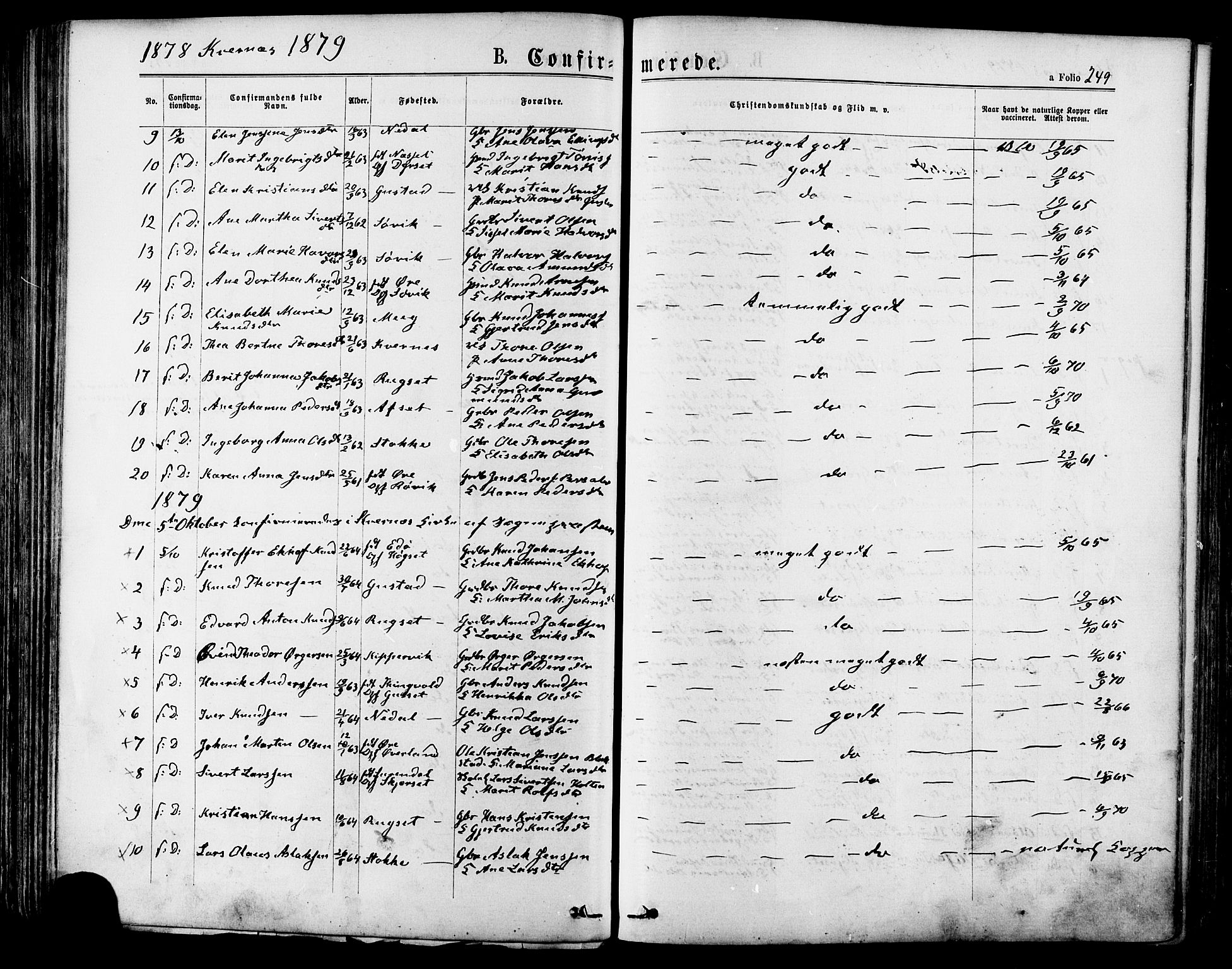 Ministerialprotokoller, klokkerbøker og fødselsregistre - Møre og Romsdal, SAT/A-1454/568/L0805: Parish register (official) no. 568A12 /1, 1869-1884, p. 249