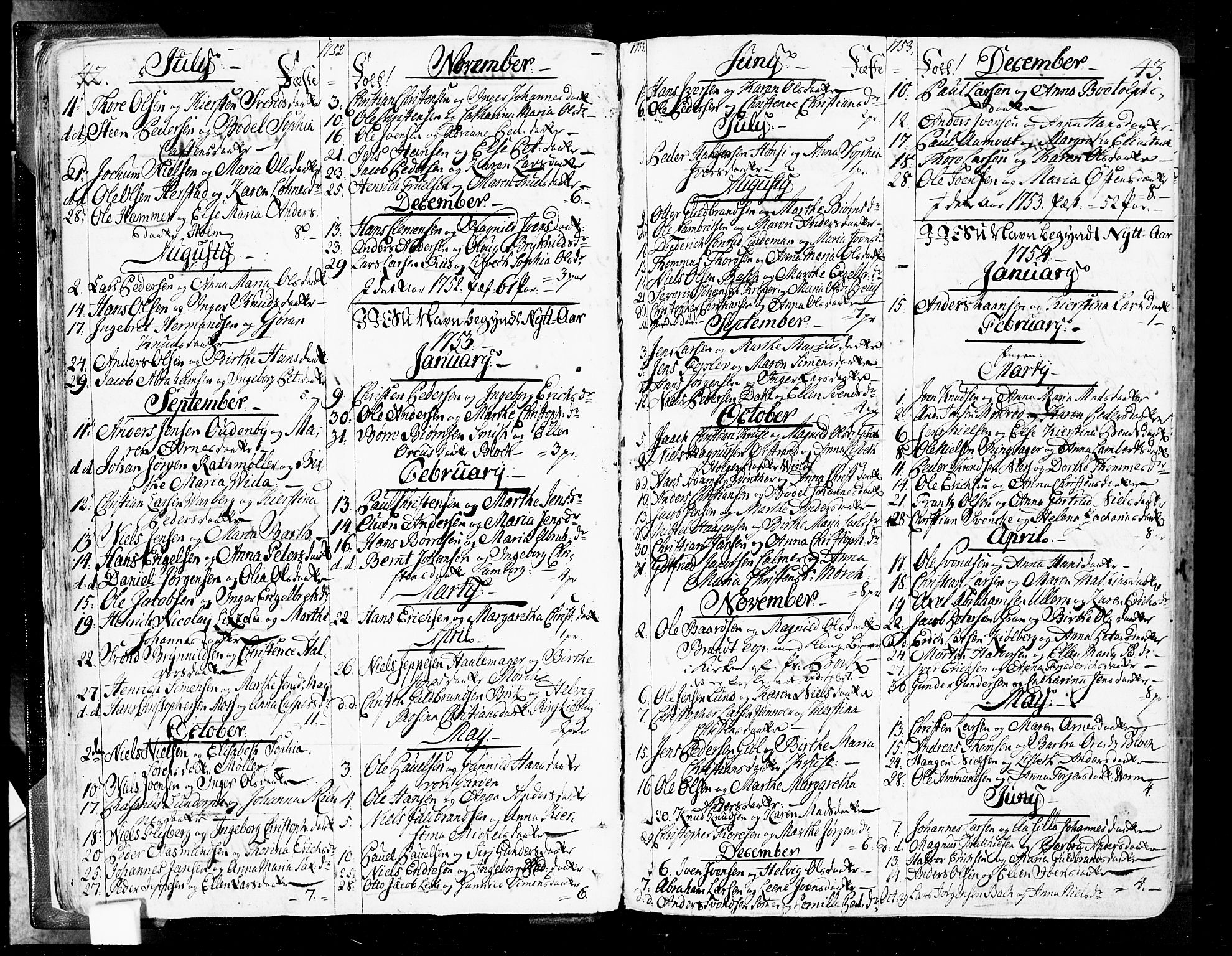 Oslo domkirke Kirkebøker, SAO/A-10752/F/Fa/L0004: Parish register (official) no. 4, 1743-1786, p. 42-43